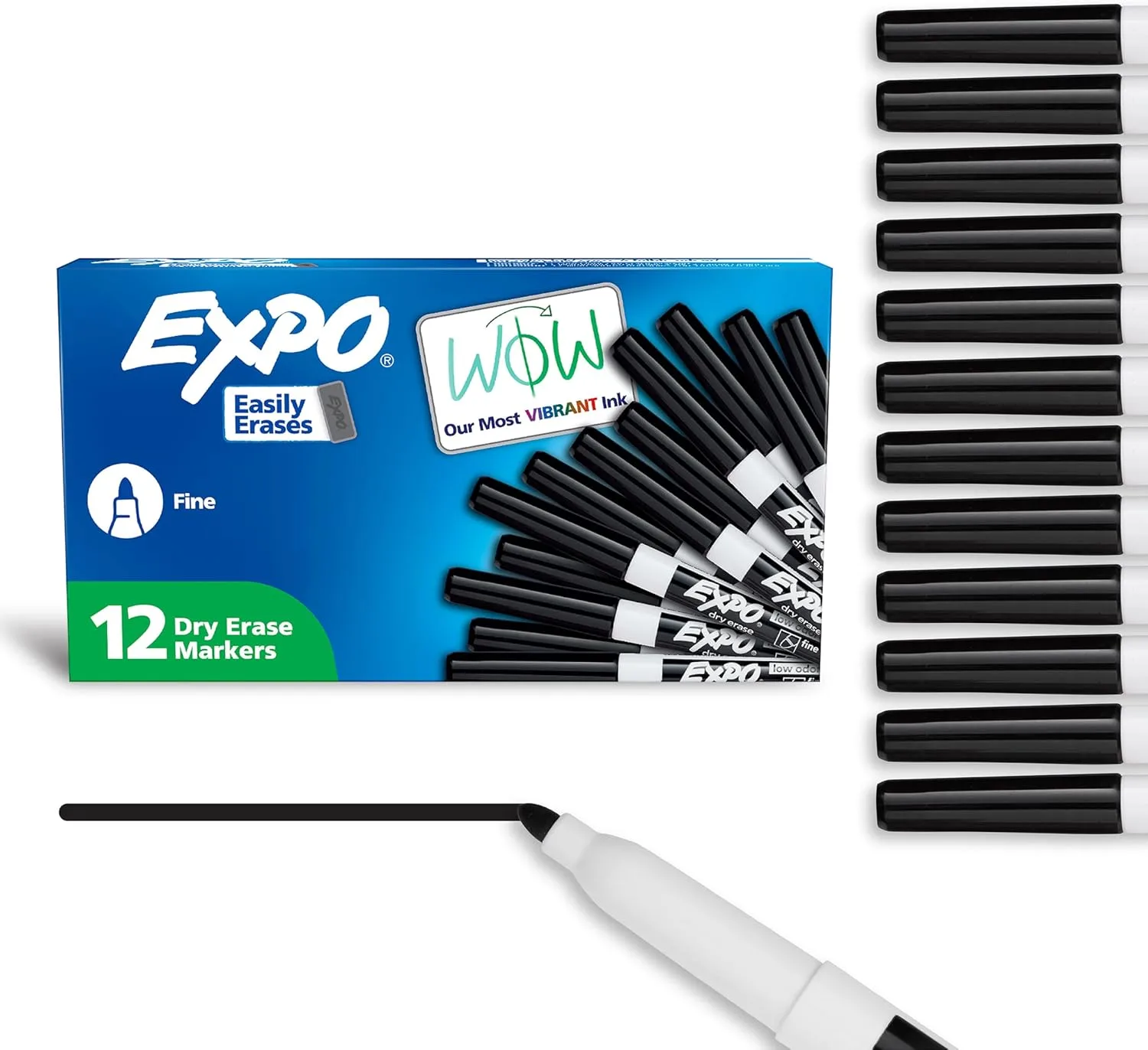 EXPO Low-Odor Dry-Erase Markers, Fine Tip, Black