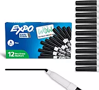 EXPO Low-Odor Dry-Erase Markers, Fine Tip, Black - 12 Count