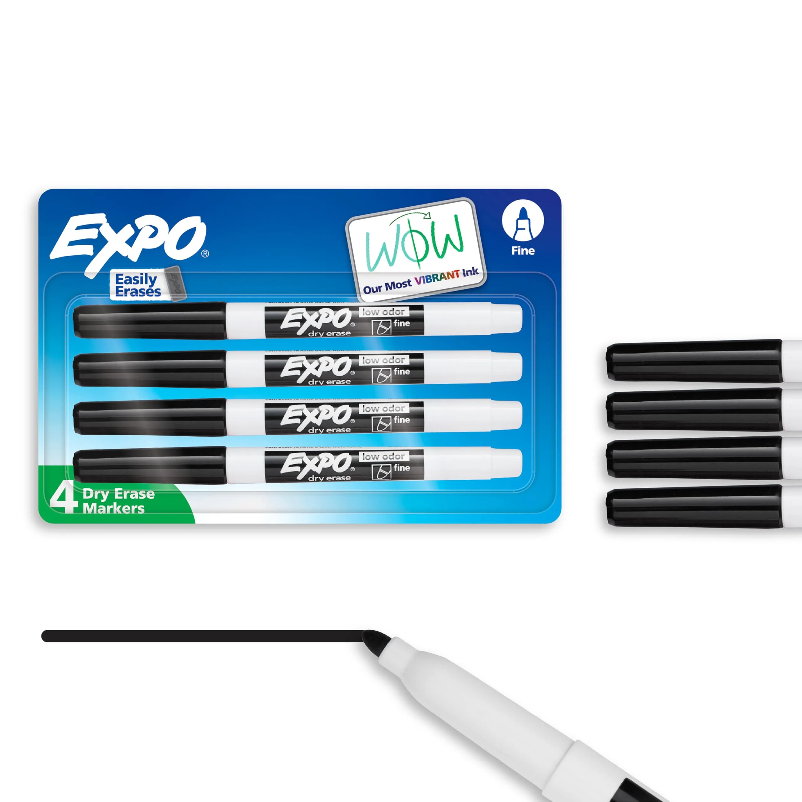 EXPO Low-Odor Dry-Erase Markers, Fine Tip, Black