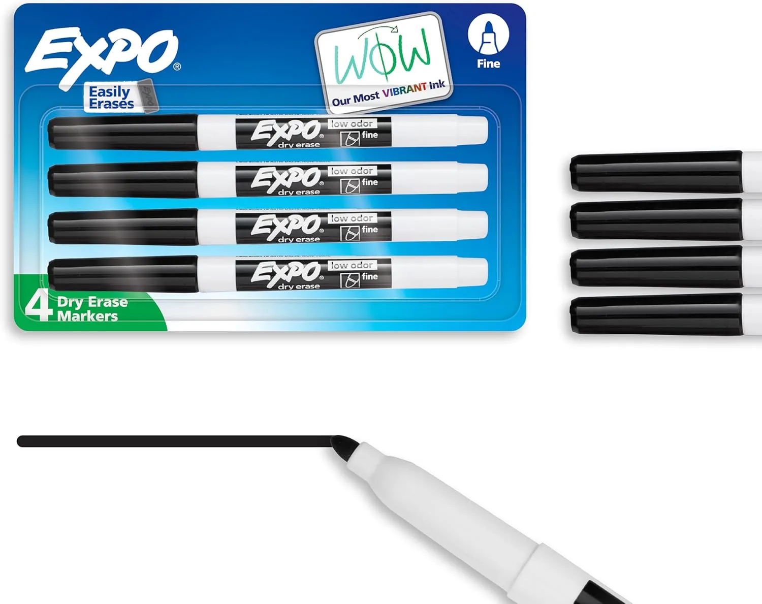 EXPO Low-Odor Dry-Erase Markers, Fine Tip, Black