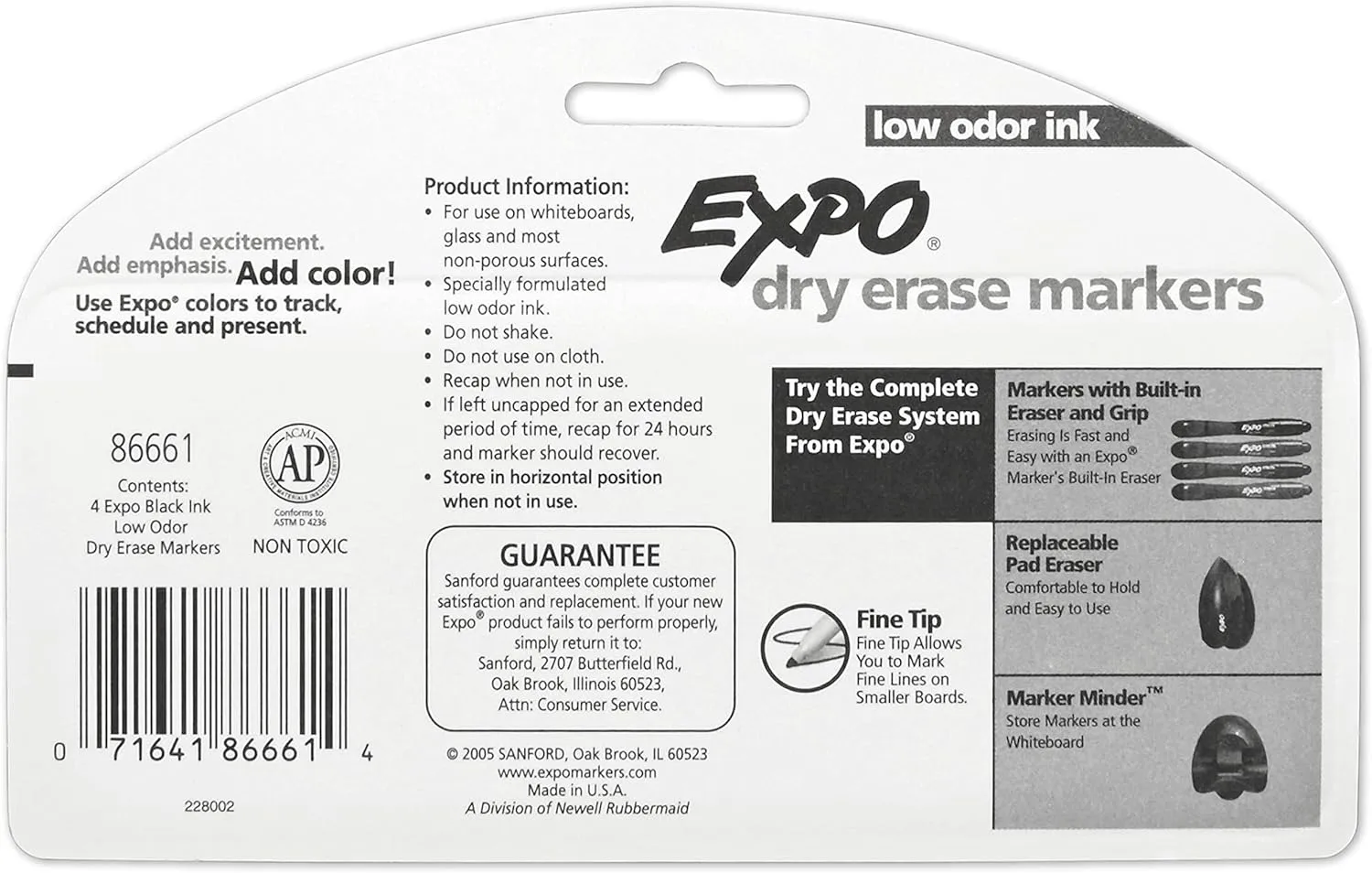 EXPO Low-Odor Dry-Erase Markers, Fine Tip, Black