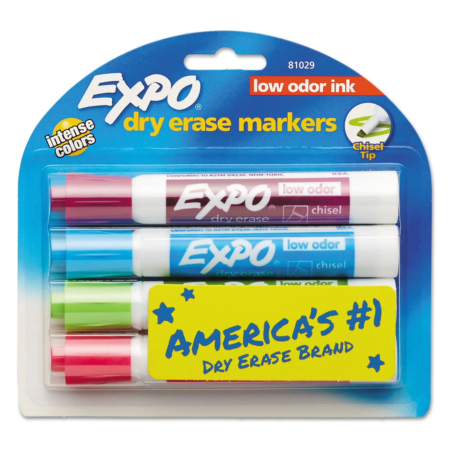 EXPO Low-Odor Dry-Erase Markers, Chisel Tip, Assorted Pastel - Pack of 4