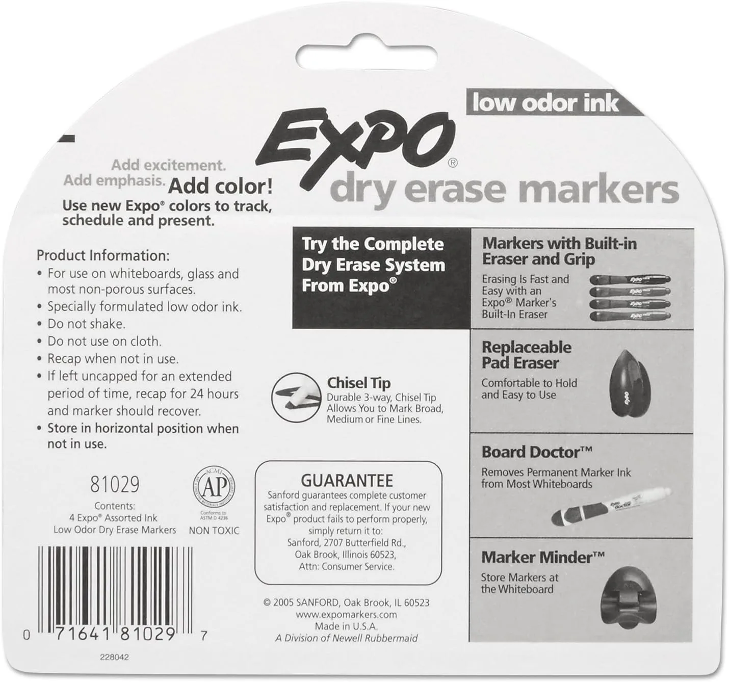 EXPO Low-Odor Dry-Erase Markers, Chisel Tip, Assorted Pastel - Pack of 4