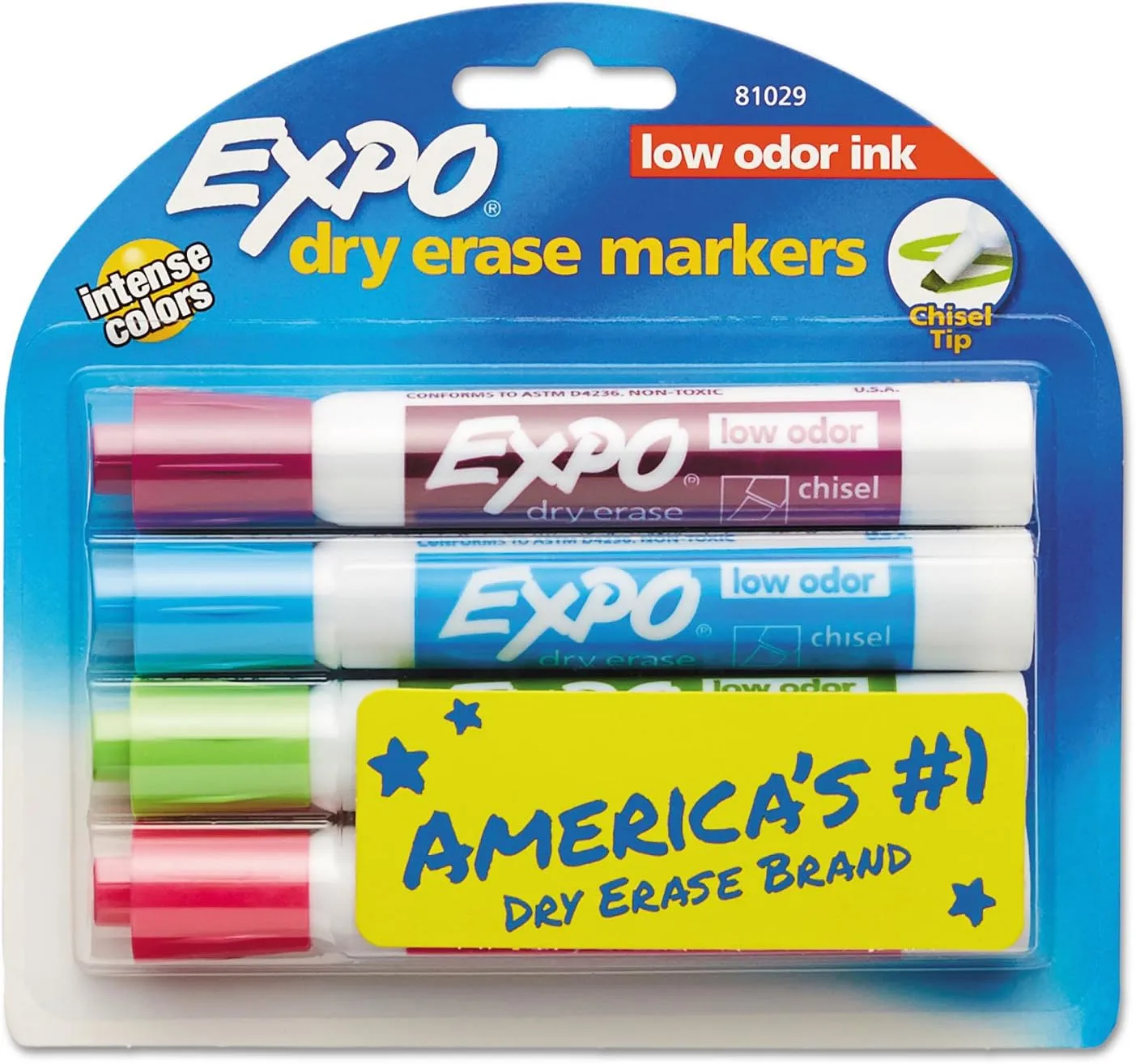 EXPO Low-Odor Dry-Erase Markers, Chisel Tip, Assorted Pastel - Pack of 4