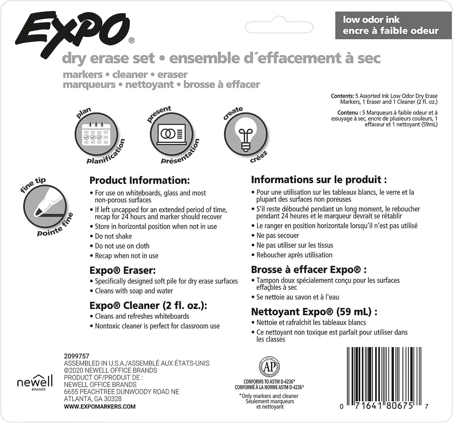EXPO Low Odor Dry Erase Marker Set with White Board Eraser and Cleaner, Fine Tip, 7-Piece