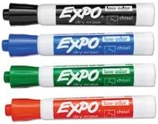 EXPO Low-Odor Dry-Erase Markers, Chisel Point, Assorted Colors, Pack Of 4