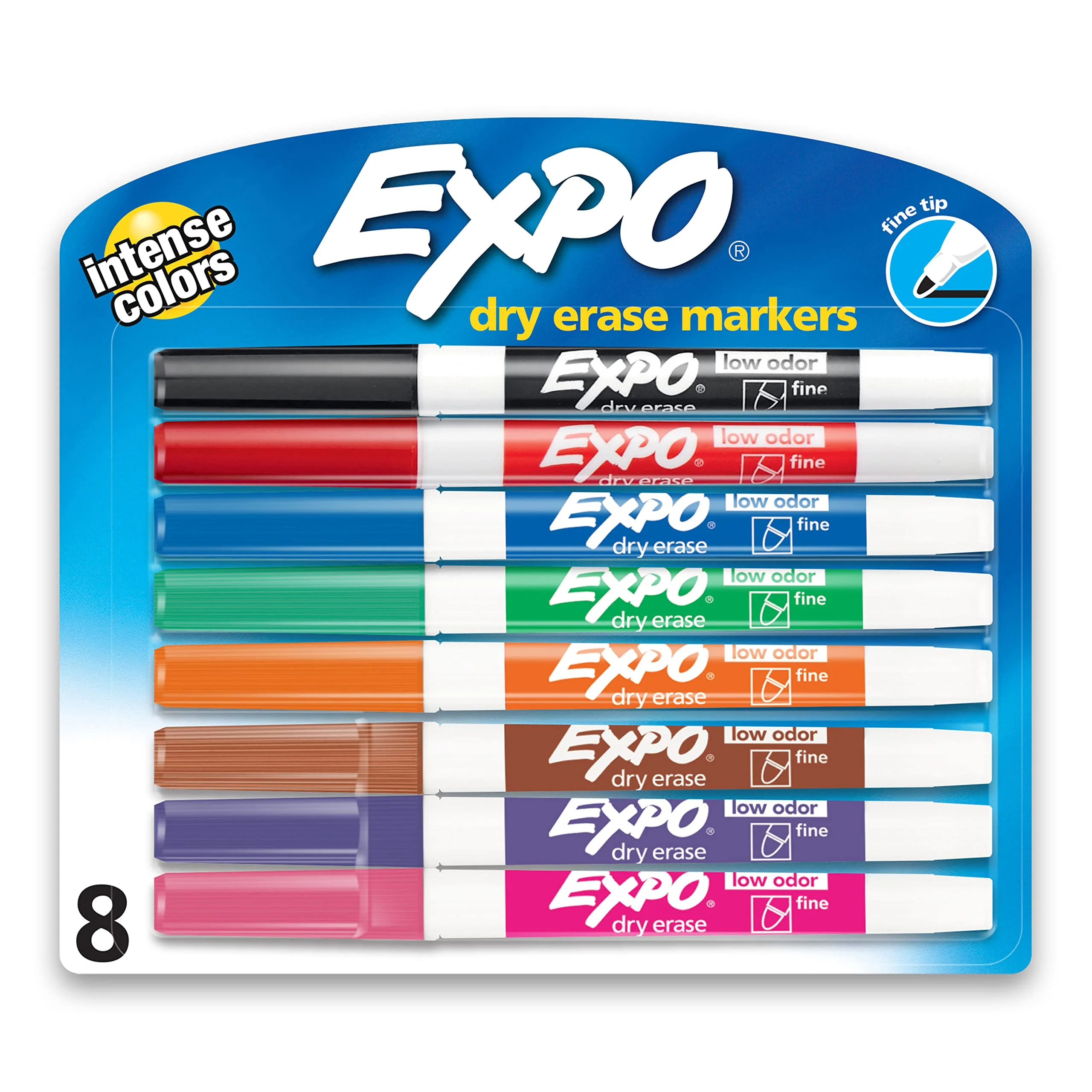 EXPO Low-Odor Dry-Erase Markers, Fine Point, Assorted Colors, Pack Of 8