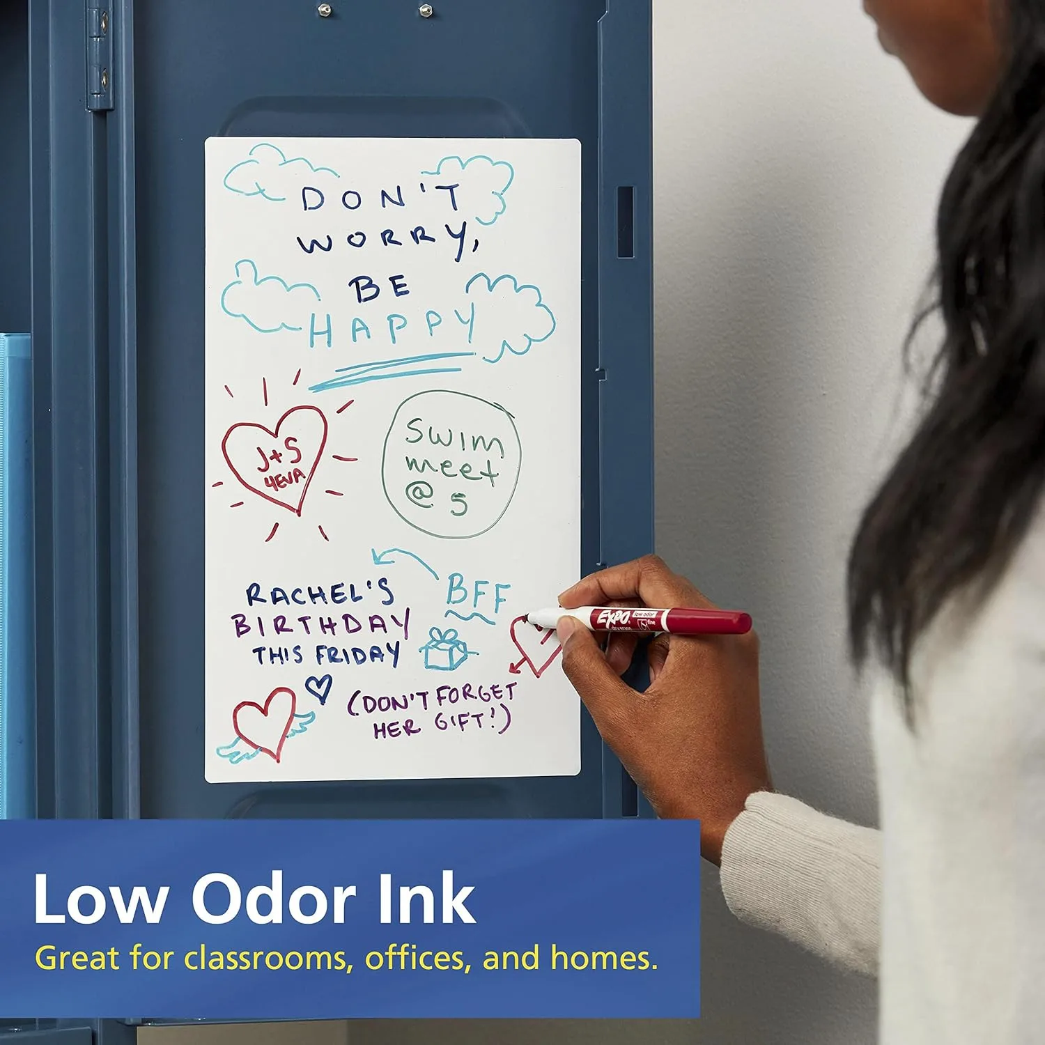 EXPO Low-Odor Dry-Erase Markers, Fine Point, Assorted Colors, Pack Of 8