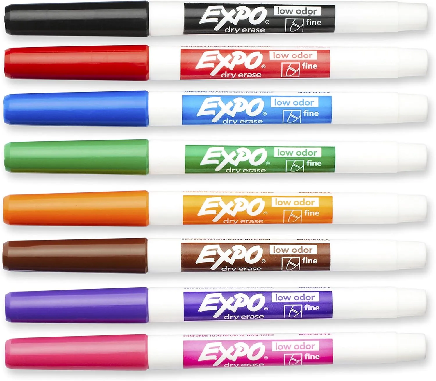 EXPO Low-Odor Dry-Erase Markers, Fine Point, Assorted Colors, Pack Of 8