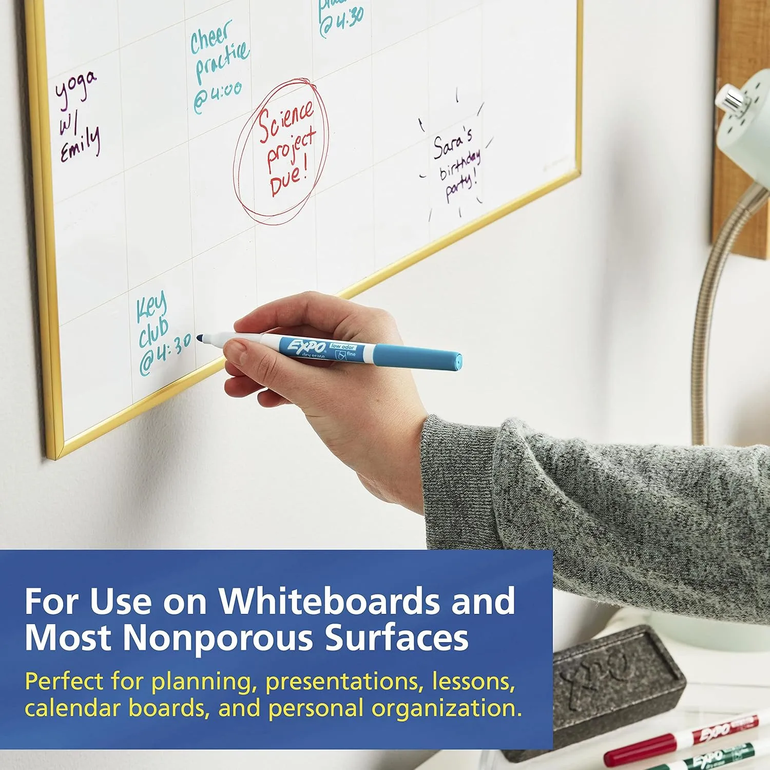 EXPO Low-Odor Dry-Erase Markers, Fine Point, Assorted Colors, Pack Of 8