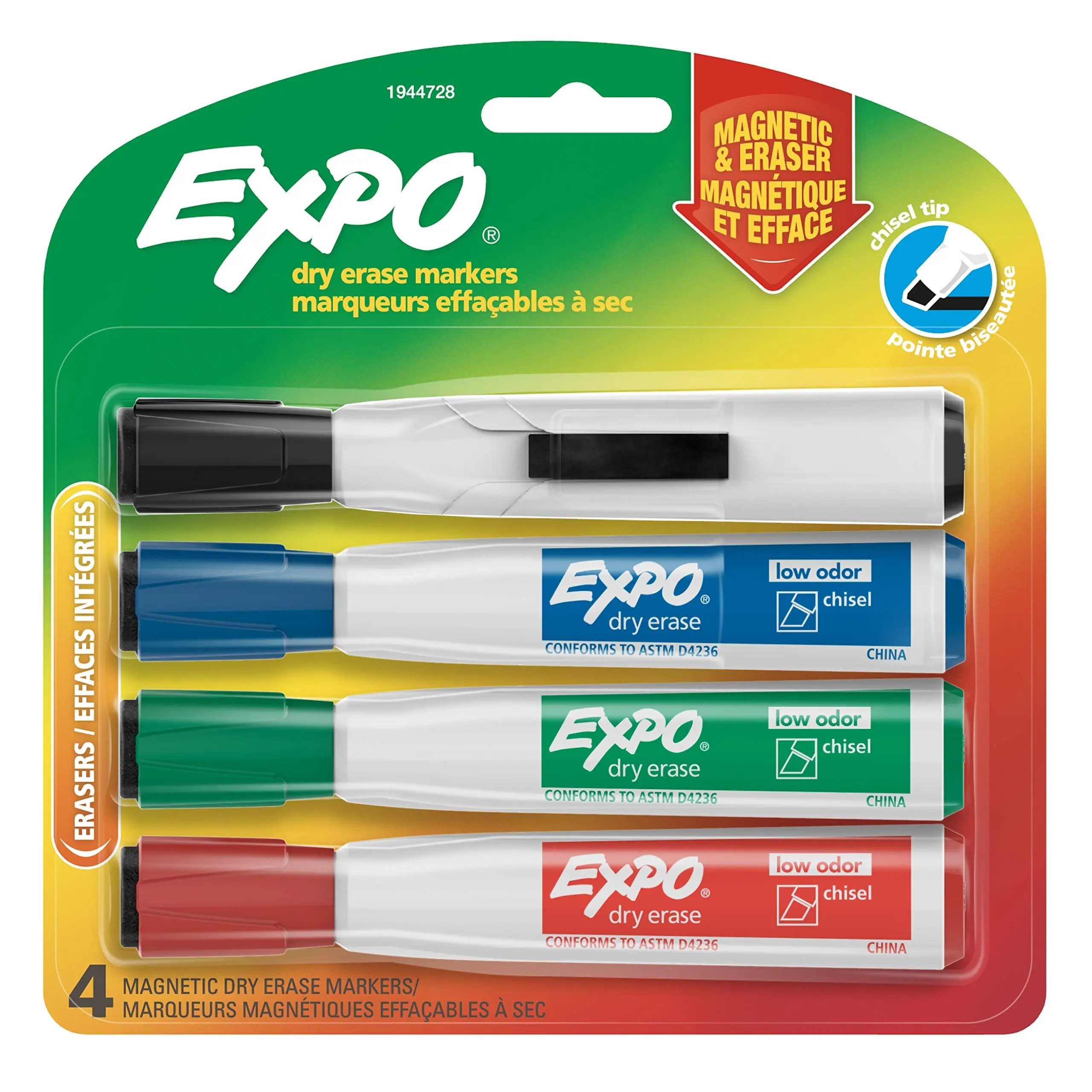 EXPO Magnetic Dry Erase Markers with Eraser, Chisel Tip