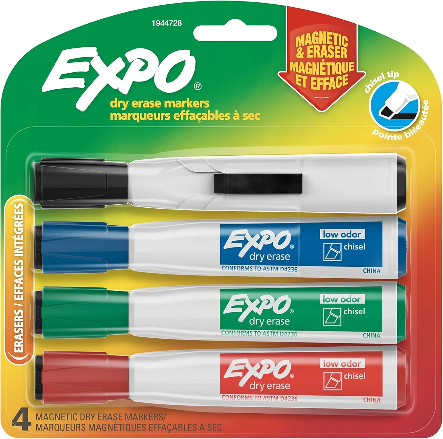 EXPO Magnetic Dry Erase Markers with Eraser, Chisel Tip
