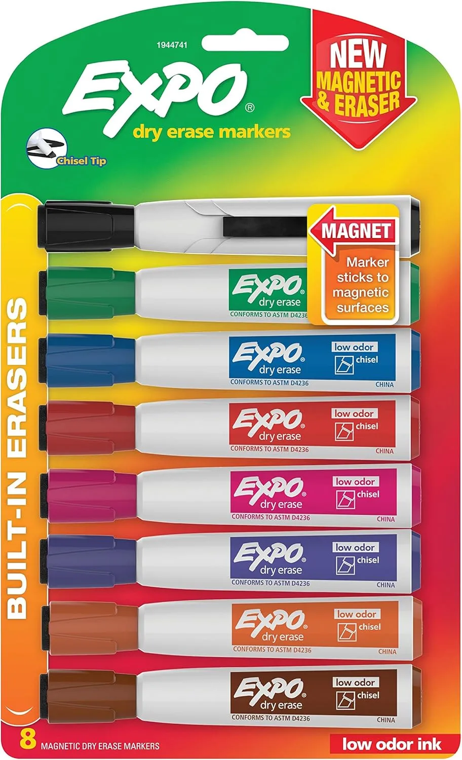 EXPO Magnetic Dry Erase Markers with Eraser, Chisel Tip