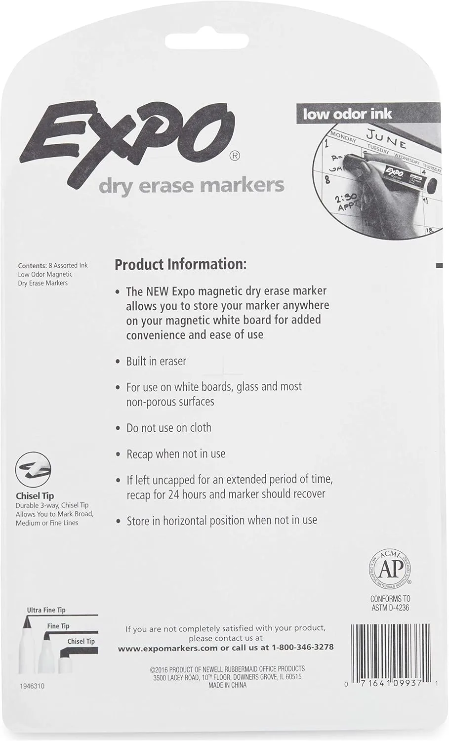 EXPO Magnetic Dry Erase Markers with Eraser, Chisel Tip