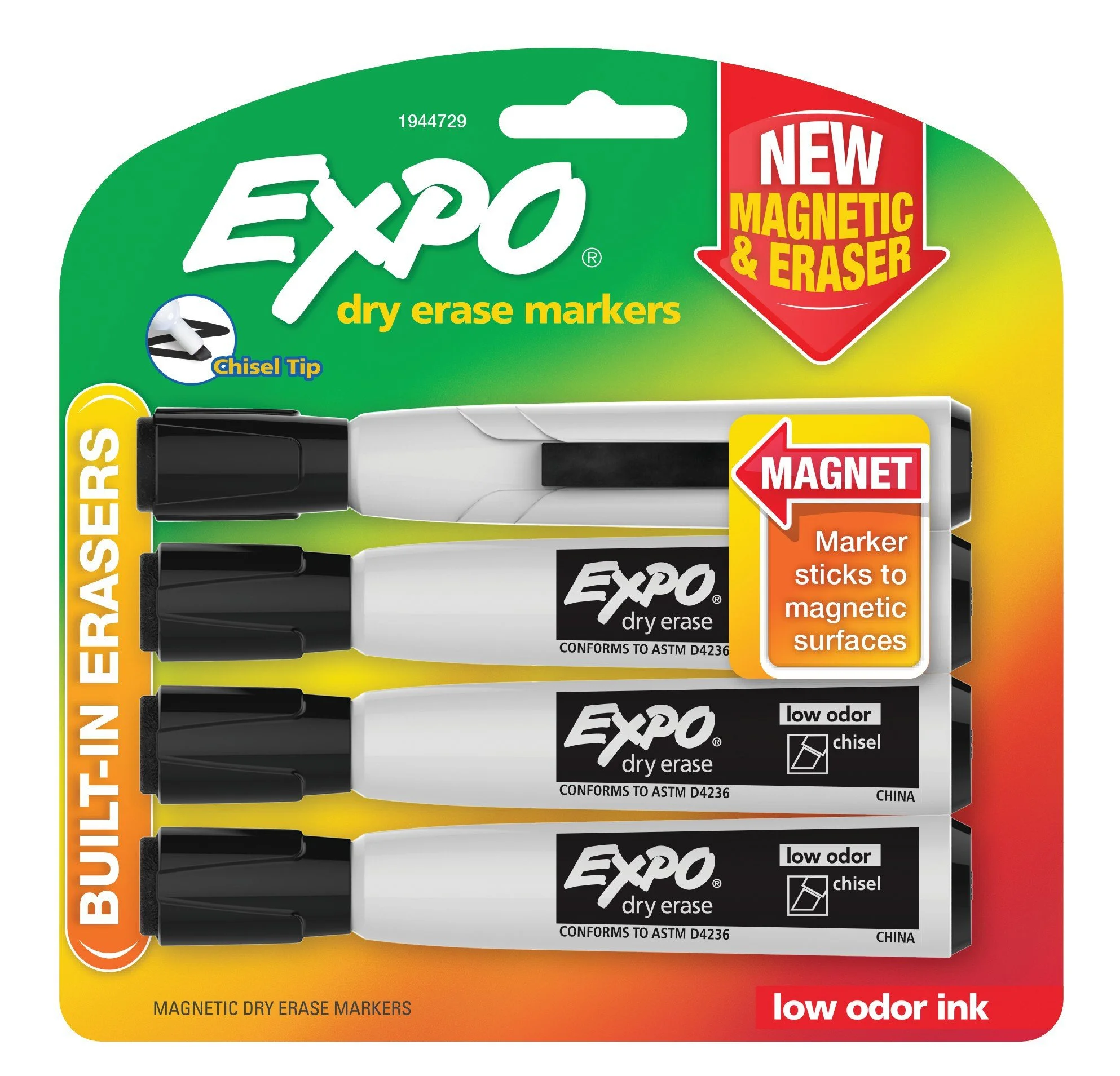 EXPO Magnetic Dry Erase Markers with Eraser, Chisel Tip