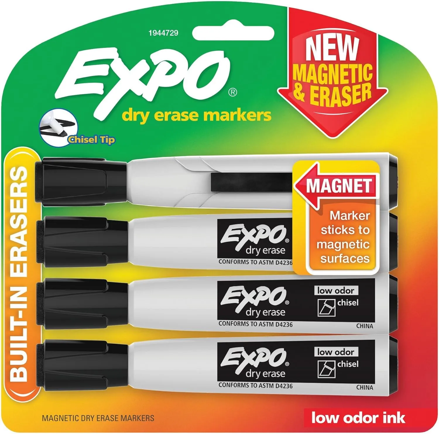 EXPO Magnetic Dry Erase Markers with Eraser, Chisel Tip
