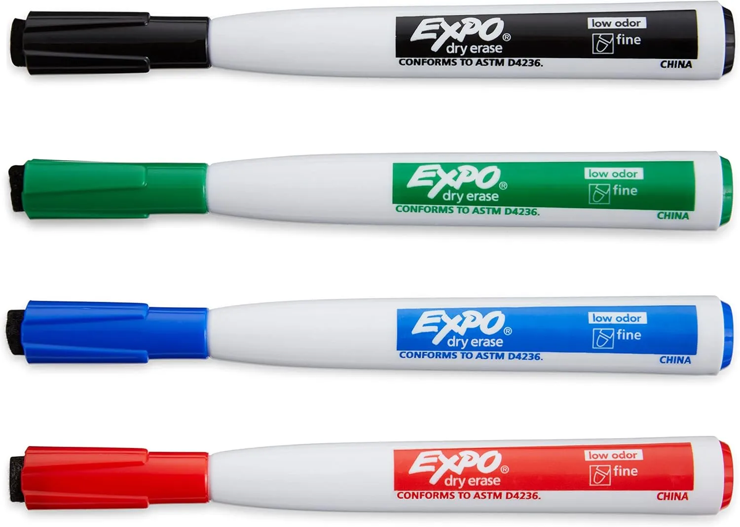 EXPO Magnetic Dry Erase Markers with Eraser, Fine Tip, 4 Count, Assorted Colors