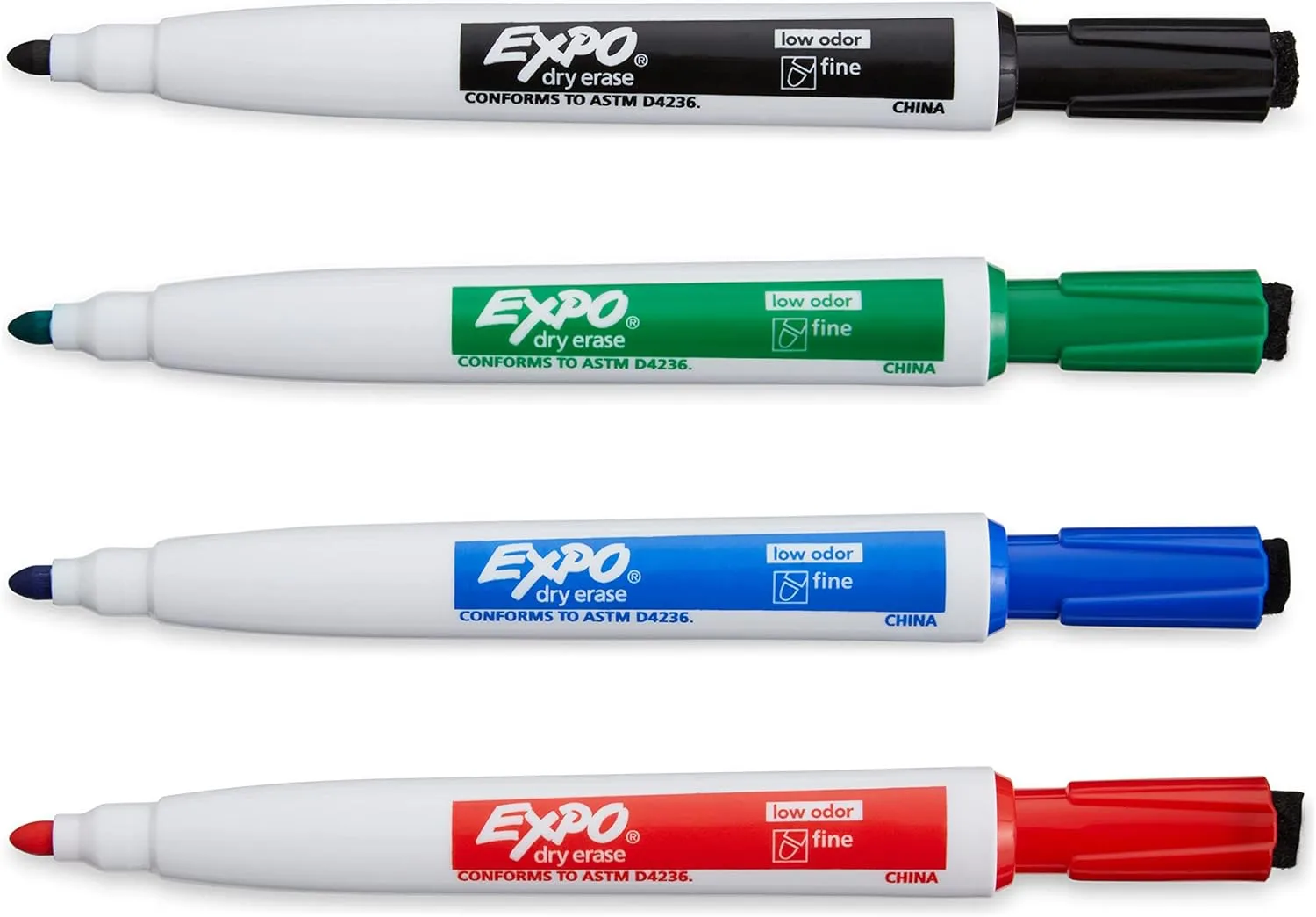 EXPO Magnetic Dry Erase Markers with Eraser, Fine Tip, 4 Count, Assorted Colors
