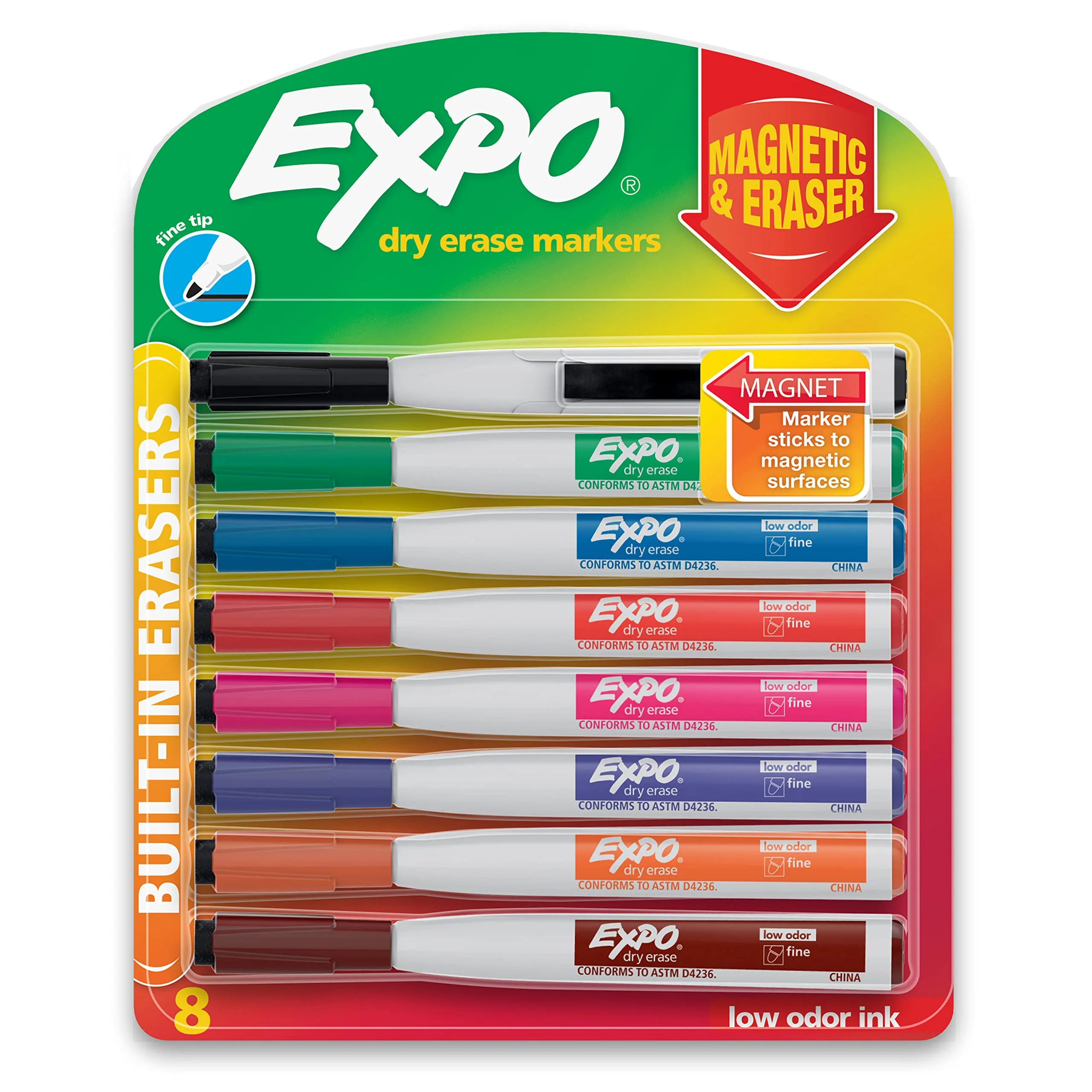 EXPO Magnetic Dry Erase Markers with Eraser, Fine Tip