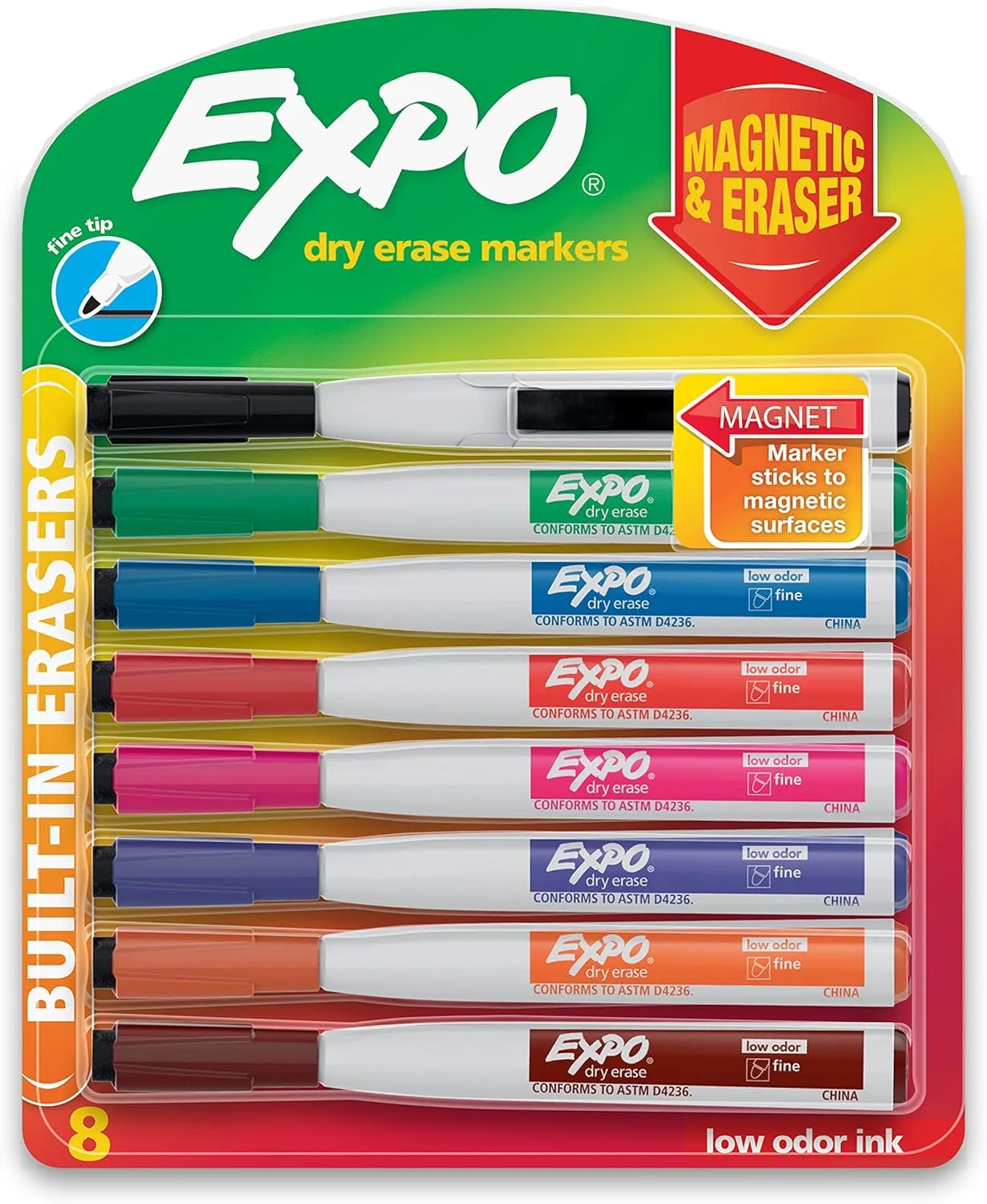 EXPO Magnetic Dry Erase Markers with Eraser, Fine Tip