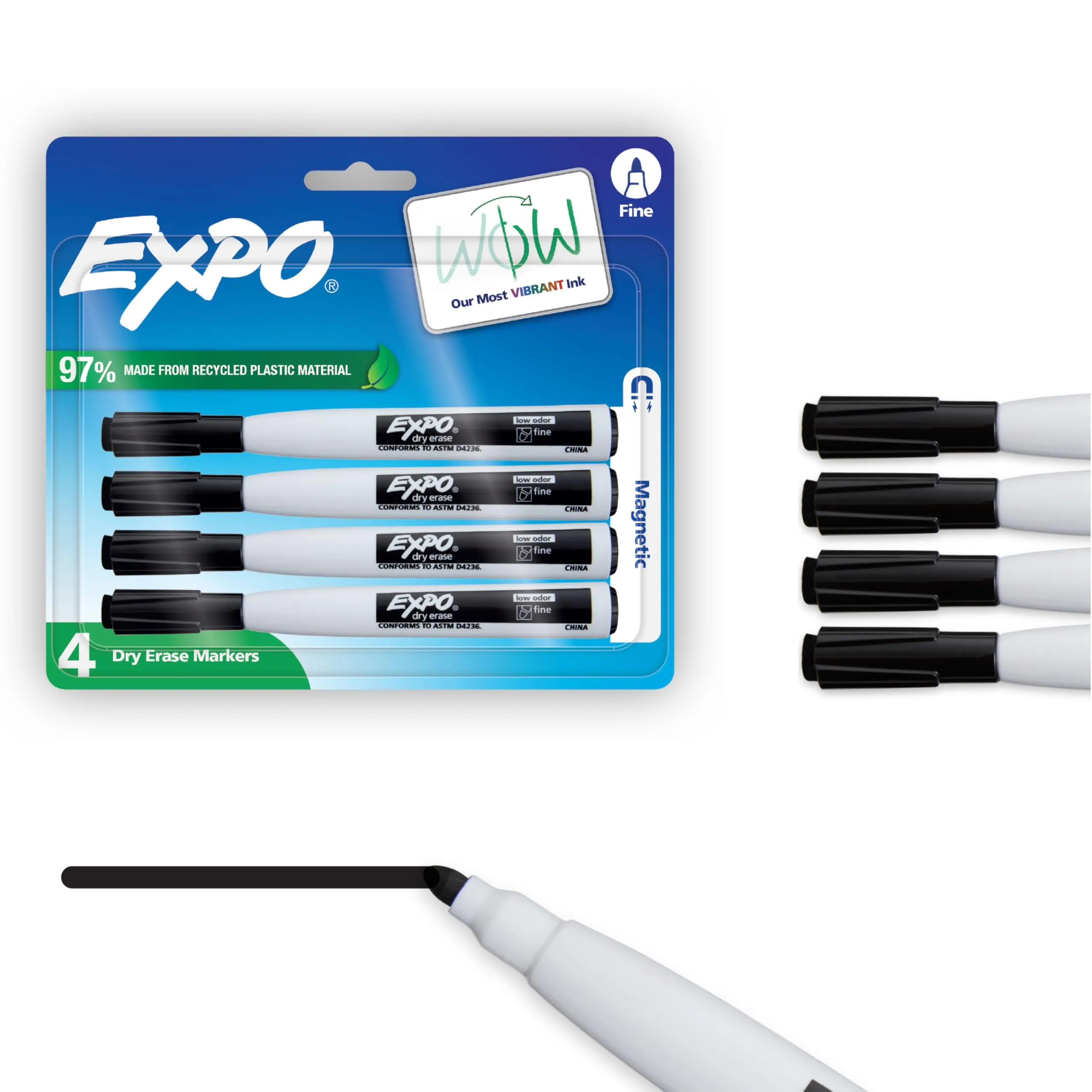 EXPO Magnetic Dry Erase Markers with Eraser, Fine Tip