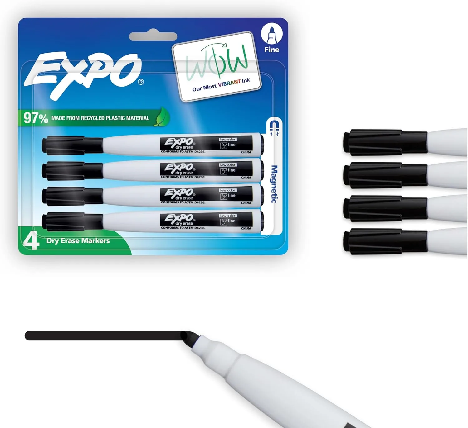 EXPO Magnetic Dry Erase Markers with Eraser, Fine Tip