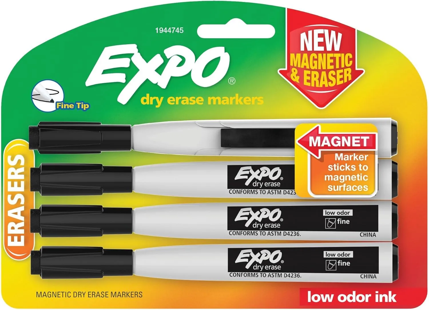 EXPO Magnetic Dry Erase Markers with Eraser, Fine Tip