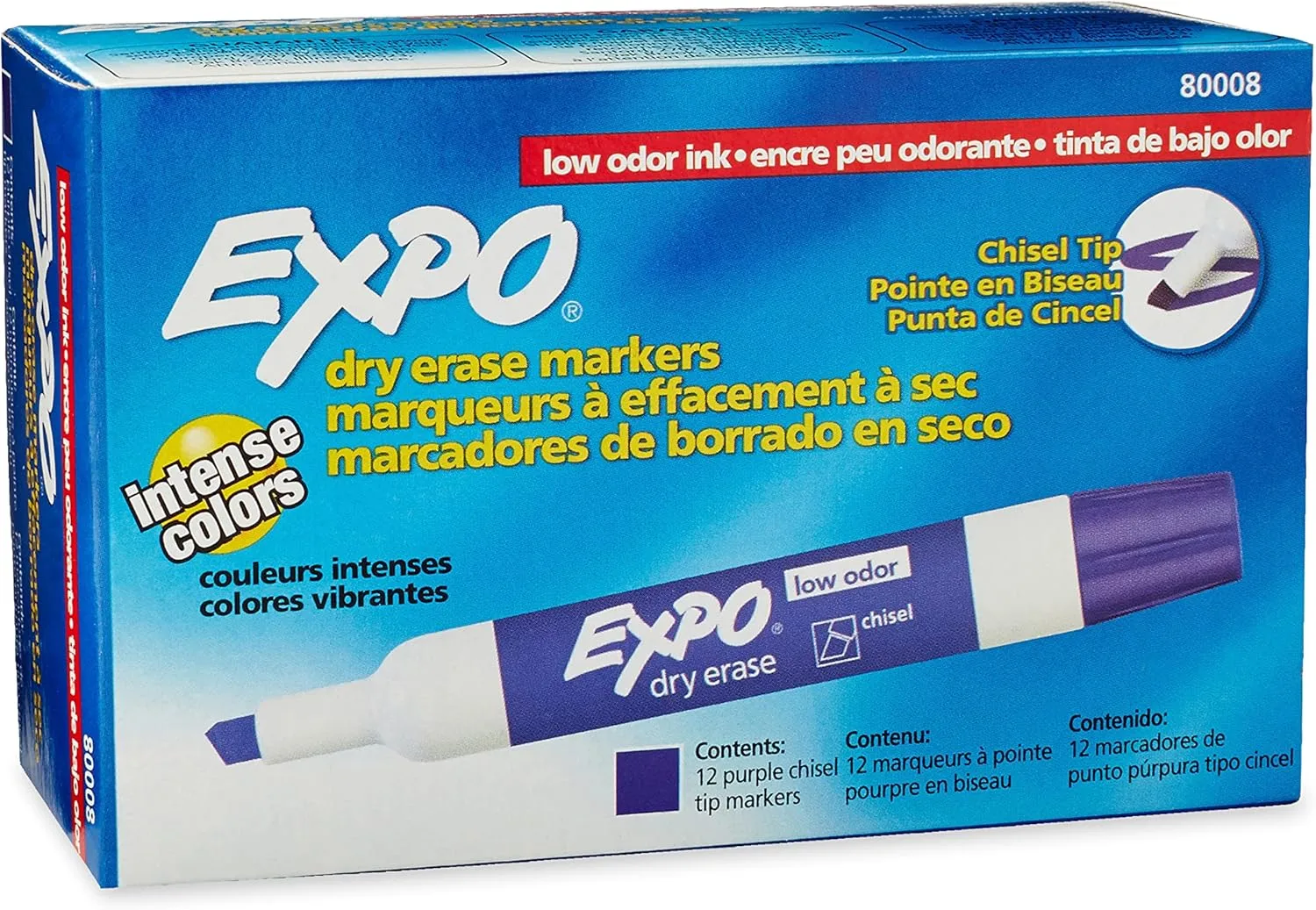 EXPO 80008 Low-Odor Dry Erase Markers, Chisel Tip, Purple, 12-Count