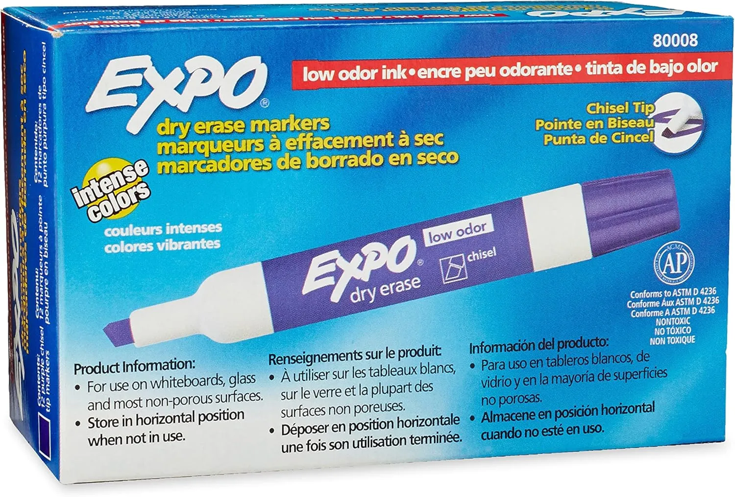 EXPO 80008 Low-Odor Dry Erase Markers, Chisel Tip, Purple, 12-Count