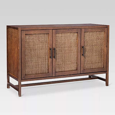 Wooden Sideboard with Cane Doors | 3 Door Storage Cabinet for Living & Dining