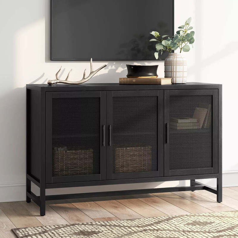 Modern Black Sideboard Cabinet | 3 Door Storage Console for Living & Dining