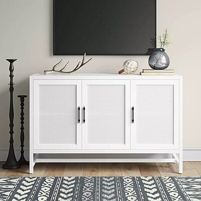 Modern White Sideboard Cabinet | 3 Door Storage Unit for Living & Dining