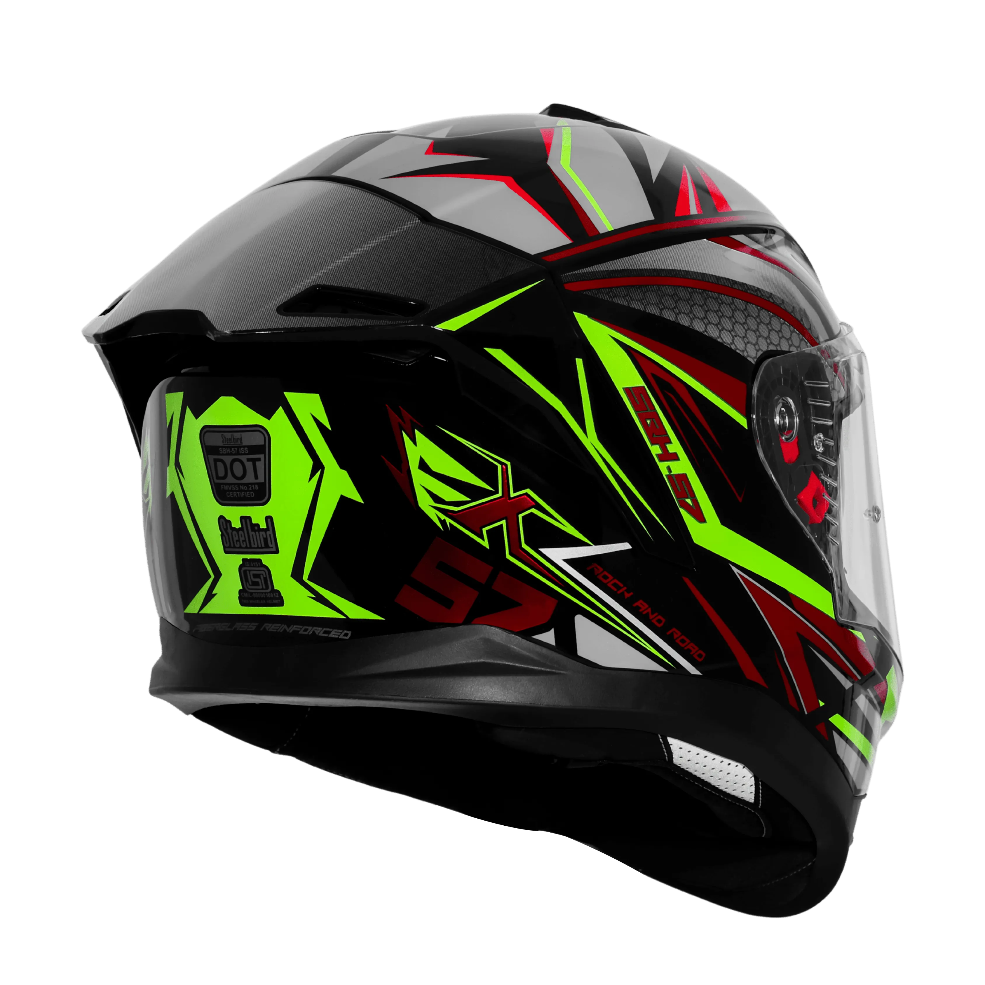 STEELBIRD SBH-57 ISS FIGHTER F12 GLOSSY BLACK/FLUO GREEN/RED FOIL C/V 600 MM WITH EXTRA CHROME VISOR STEELBIRD SBH-57 ISS FIGHTER F12 GLOSSY BLACK/FLUO GREEN/RED FOIL C/V 600 MM WITH EXTRA CHROME VISOR