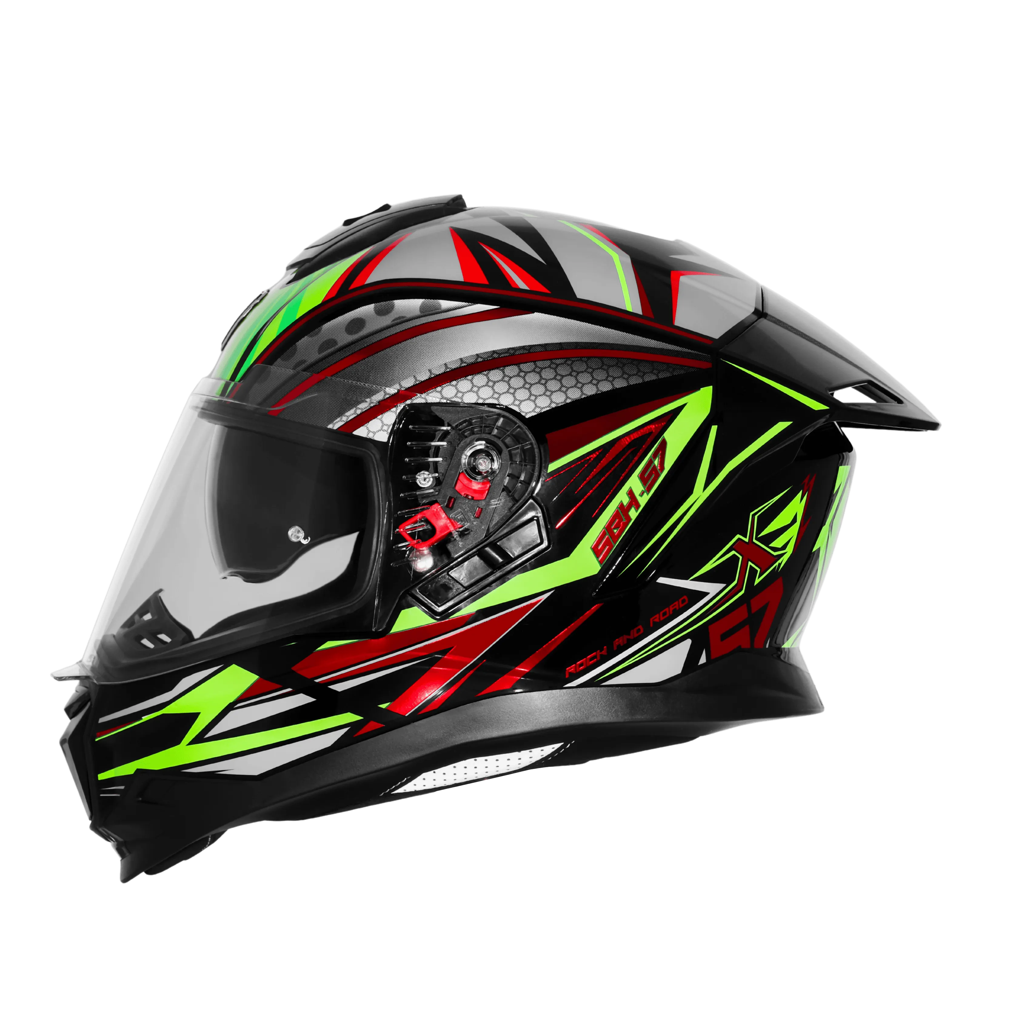 STEELBIRD SBH-57 ISS FIGHTER F12 GLOSSY BLACK/FLUO GREEN/RED FOIL C/V 580 MM WITH EXTRA CHROME VISOR STEELBIRD SBH-57 ISS FIGHTER F12 GLOSSY BLACK/FLUO GREEN/RED FOIL C/V 580 MM WITH EXTRA CHROME VISOR