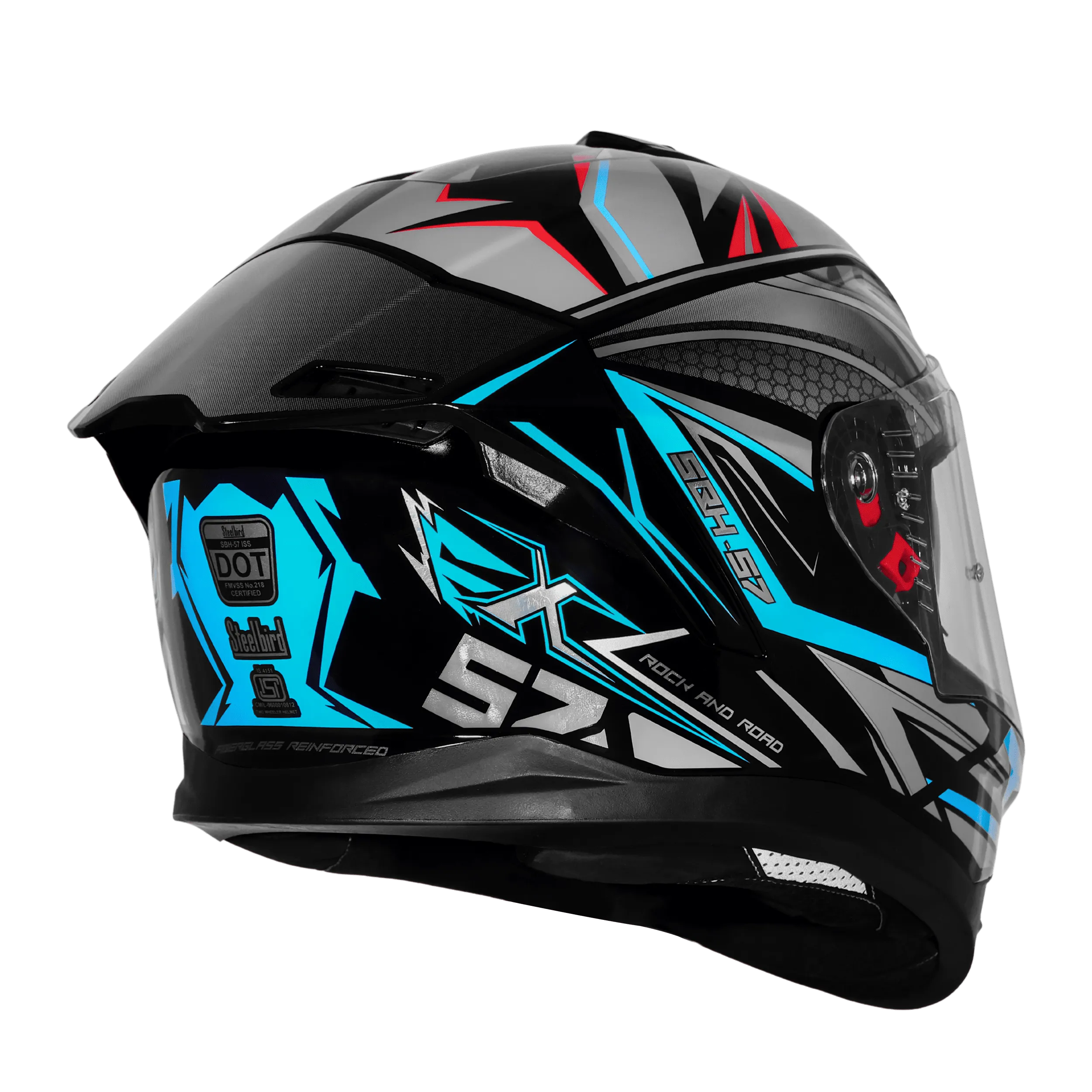 STEELBIRD SBH-57 ISS FIGHTER F12 GLOSSY BLACK/JAZZ BLUE/RED FOIL C/V 580 MM WITH EXTRA CHROME VISOR STEELBIRD SBH-57 ISS FIGHTER F12 GLOSSY BLACK/JAZZ BLUE/RED FOIL C/V 580 MM WITH EXTRA CHROME VISOR