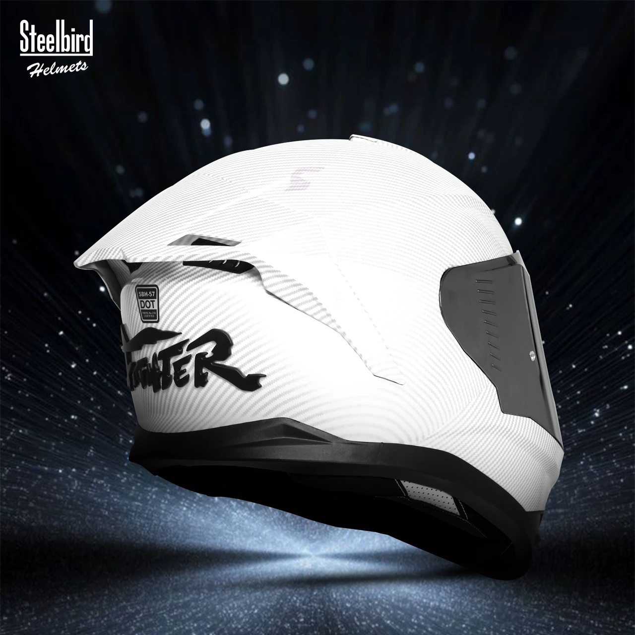 STEELBIRD SBH-57 ISS FIGHTER F11 CARBON GLOSSY WHITE C/V 620MM WITH EXTRA CHROME SILVER VISOR STEELBIRD SBH-57 ISS FIGHTER F11 CARBON GLOSSY WHITE C/V 620MM WITH EXTRA CHROME SILVER VISOR