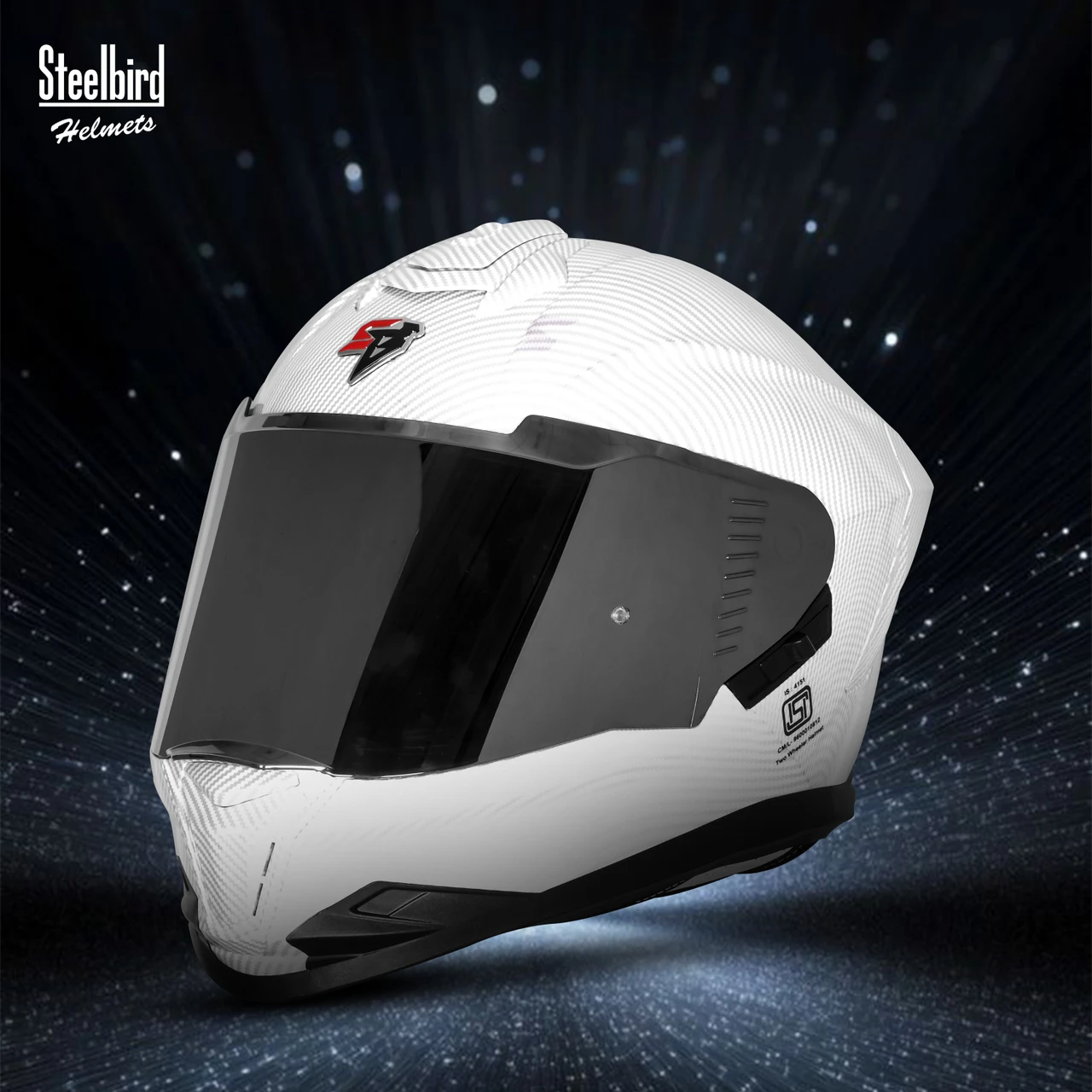 STEELBIRD SBH-57 ISS FIGHTER F11 CARBON GLOSSY WHITE C/V 620MM WITH EXTRA CHROME SILVER VISOR STEELBIRD SBH-57 ISS FIGHTER F11 CARBON GLOSSY WHITE C/V 620MM WITH EXTRA CHROME SILVER VISOR