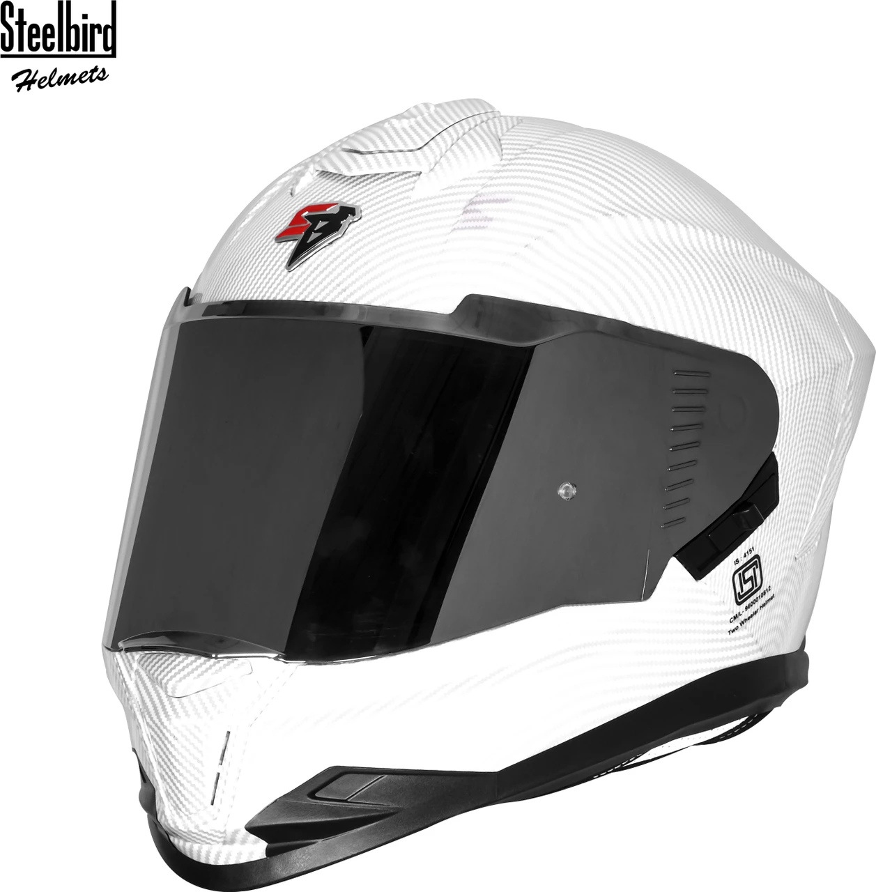 STEELBIRD SBH-57 ISS FIGHTER F11 CARBON GLOSSY WHITE C/V 620MM WITH EXTRA CHROME SILVER VISOR STEELBIRD SBH-57 ISS FIGHTER F11 CARBON GLOSSY WHITE C/V 620MM WITH EXTRA CHROME SILVER VISOR