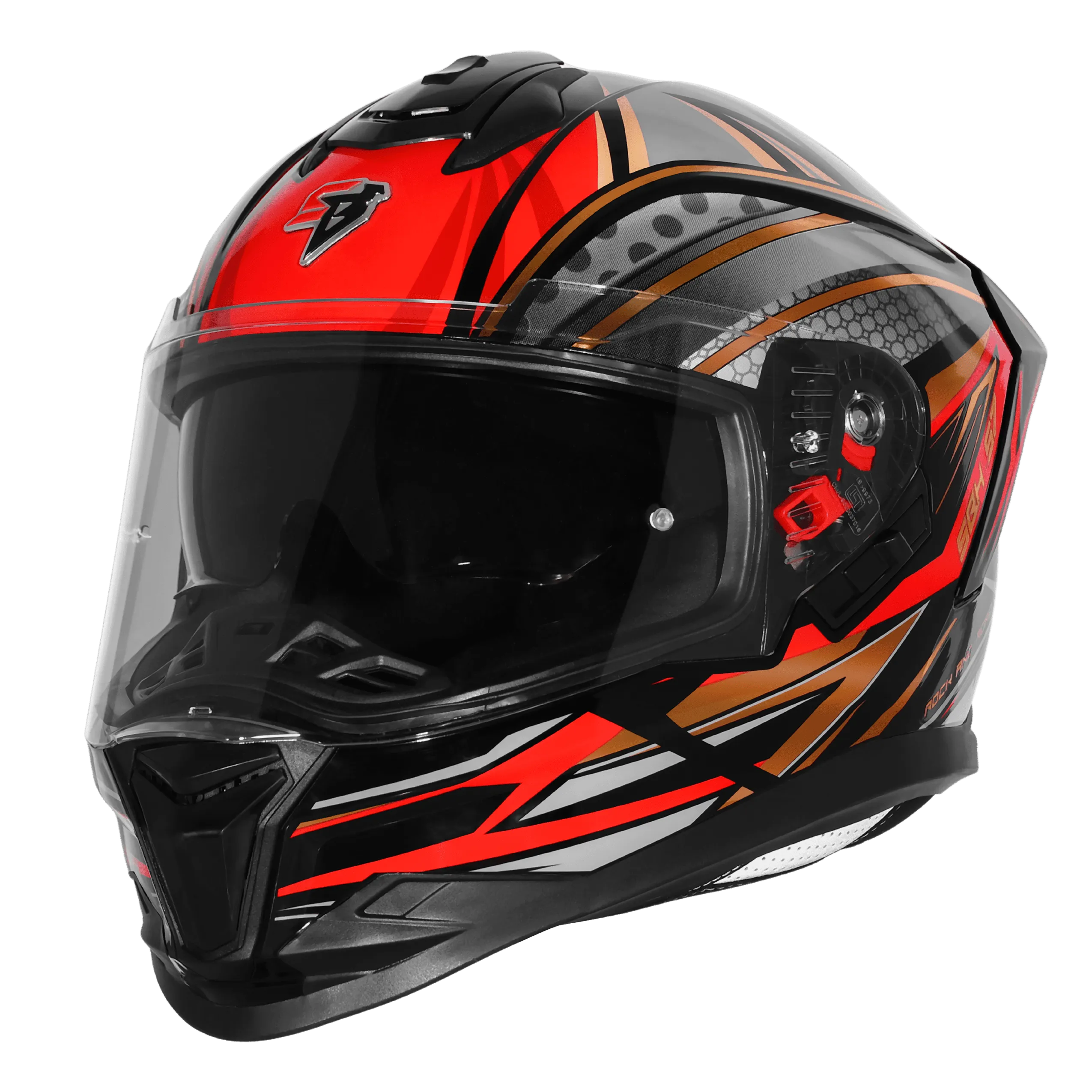 STEELBIRD SBH-57 ISS FIGHTER F12 MATT BLACK/RED/GOLDEN FOIL C/V 580 MM WITH EXTRA CHROME VISOR STEELBIRD SBH-57 ISS FIGHTER F12 MATT BLACK/RED/GOLDEN FOIL C/V 580 MM WITH EXTRA CHROME VISOR