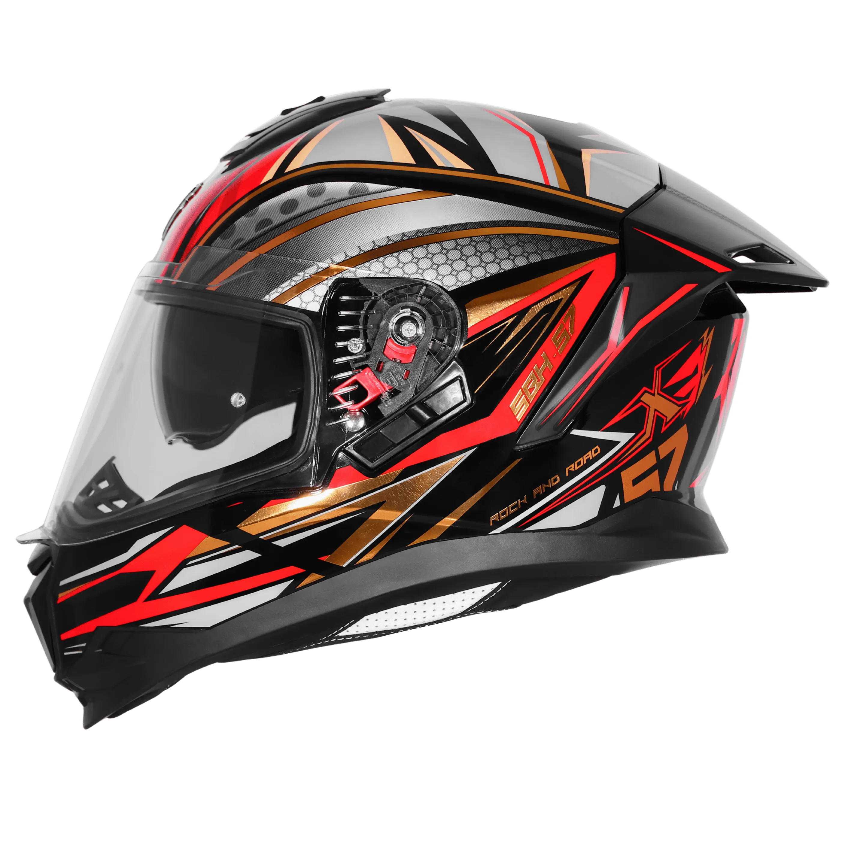 STEELBIRD SBH-57 ISS FIGHTER F12 MATT BLACK/RED/GOLDEN FOIL C/V 580 MM WITH EXTRA CHROME VISOR STEELBIRD SBH-57 ISS FIGHTER F12 MATT BLACK/RED/GOLDEN FOIL C/V 580 MM WITH EXTRA CHROME VISOR