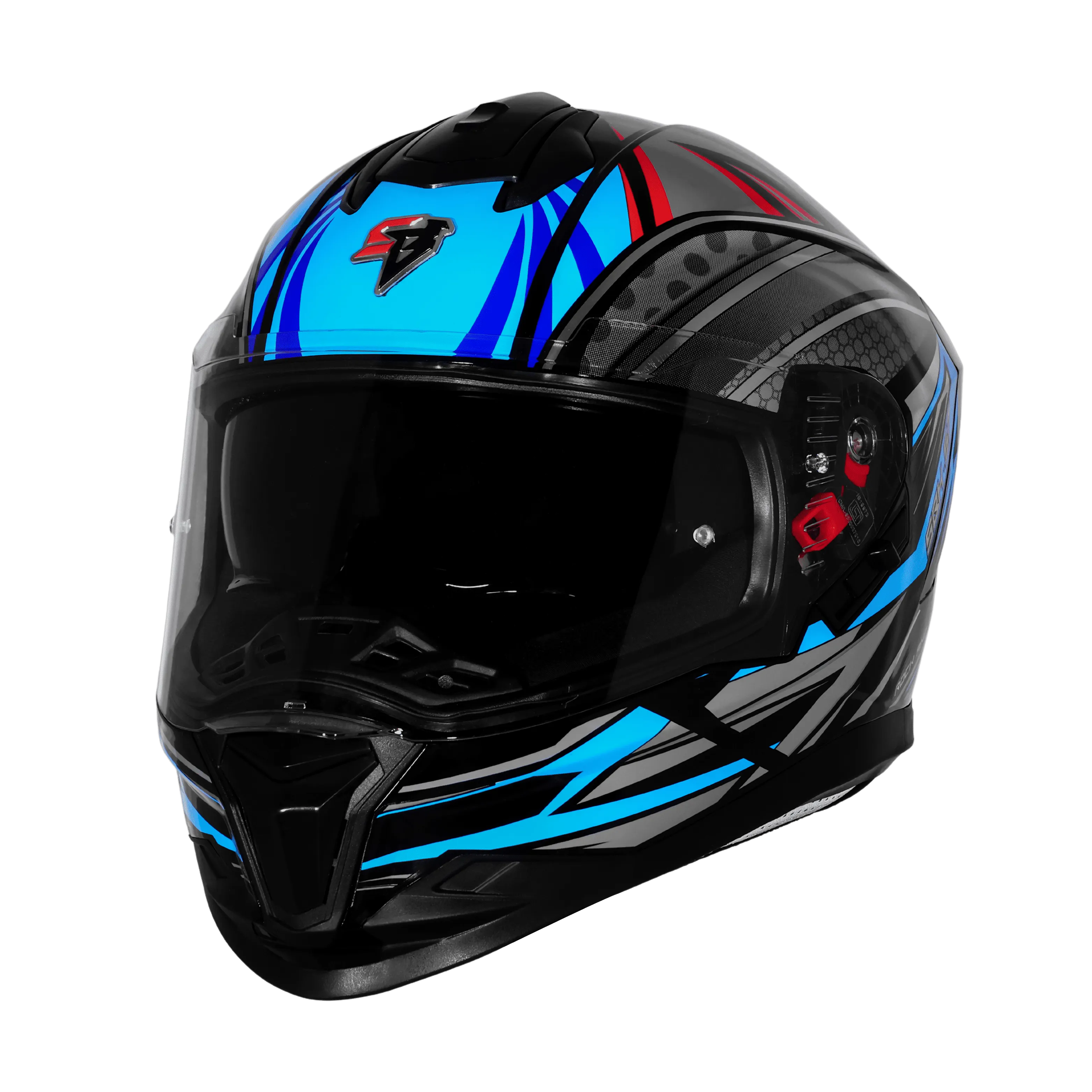 STEELBIRD SBH-57 ISS FIGHTER F12 GLOSSY BLACK/JAZZ BLUE/SILVER FOIL C/V 580 MM WITH EXTRA CHROME VISOR STEELBIRD SBH-57 ISS FIGHTER F12 GLOSSY BLACK/JAZZ BLUE/SILVER FOIL C/V 580 MM WITH EXTRA CHROME VISOR