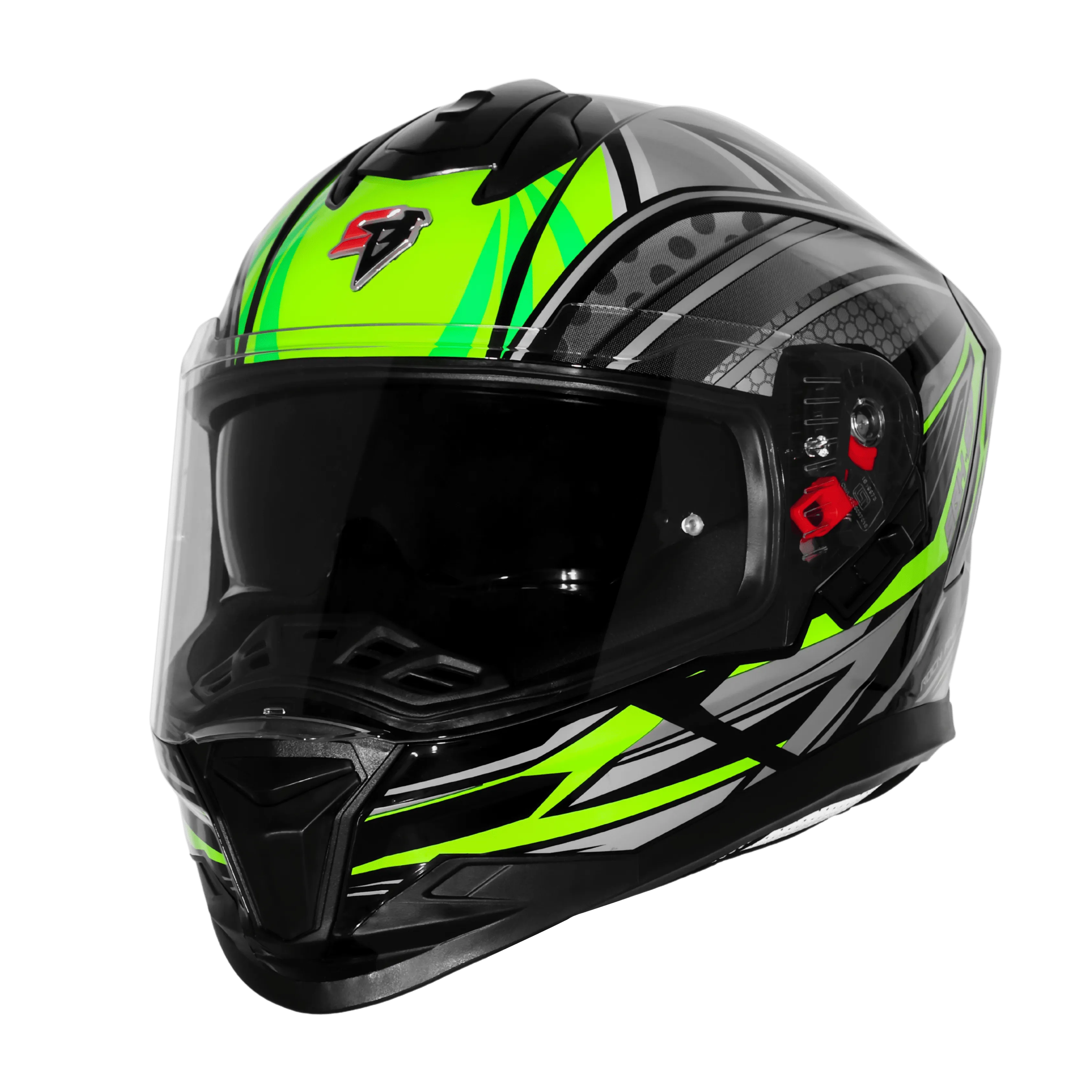 STEELBIRD SBH-57 ISS FIGHTER F12 GLOSSY BLACK/FLUO GREEN GREY/SILVER FOIL C/V 600 MM WITH EXTRA CHROME VISOR STEELBIRD SBH-57 ISS FIGHTER F12 GLOSSY BLACK/FLUO GREEN GREY/SILVER FOIL C/V 600 MM WITH EXTRA CHROME VISOR