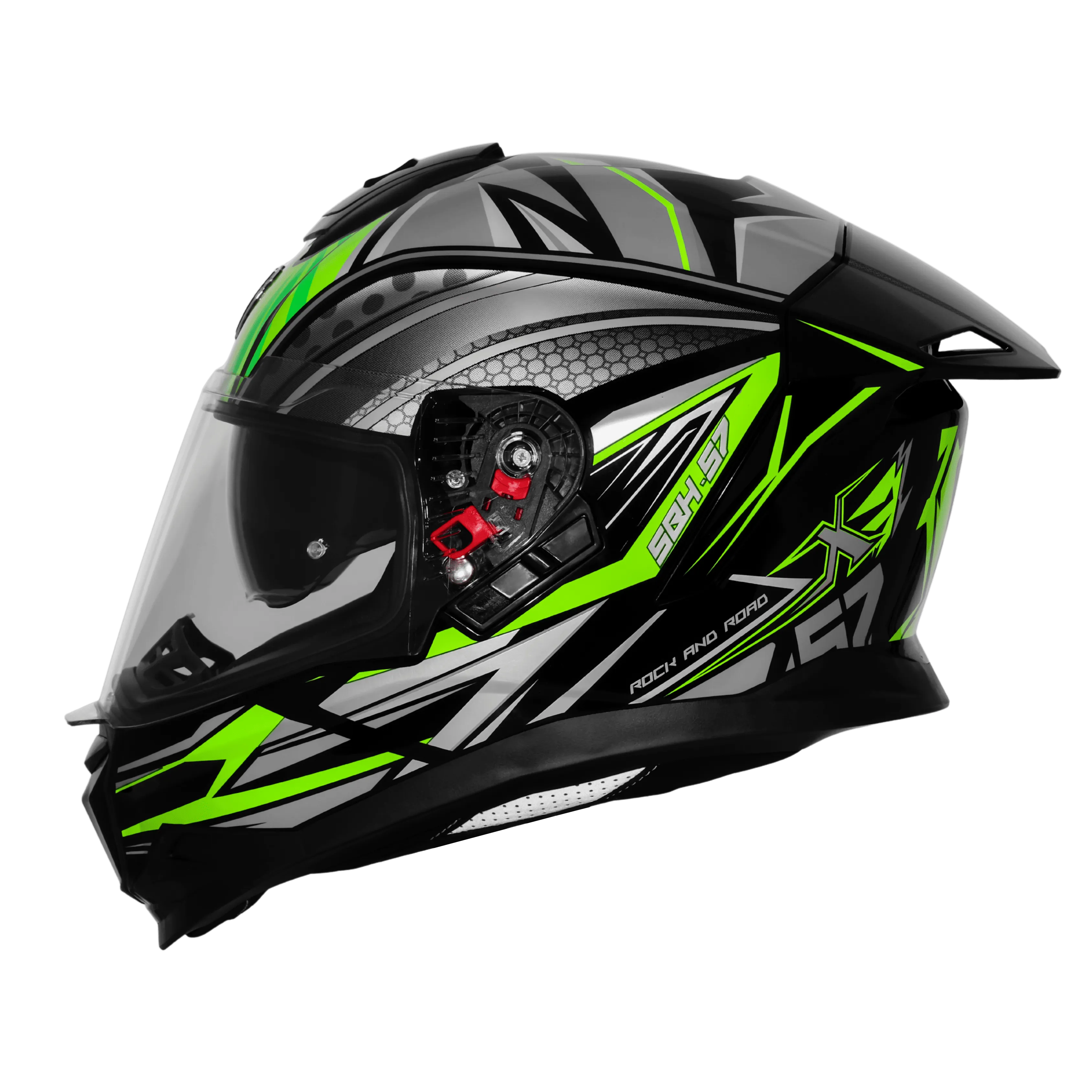 STEELBIRD SBH-57 ISS FIGHTER F12 GLOSSY BLACK/FLUO GREEN GREY/SILVER FOIL C/V 600 MM WITH EXTRA CHROME VISOR STEELBIRD SBH-57 ISS FIGHTER F12 GLOSSY BLACK/FLUO GREEN GREY/SILVER FOIL C/V 600 MM WITH EXTRA CHROME VISOR