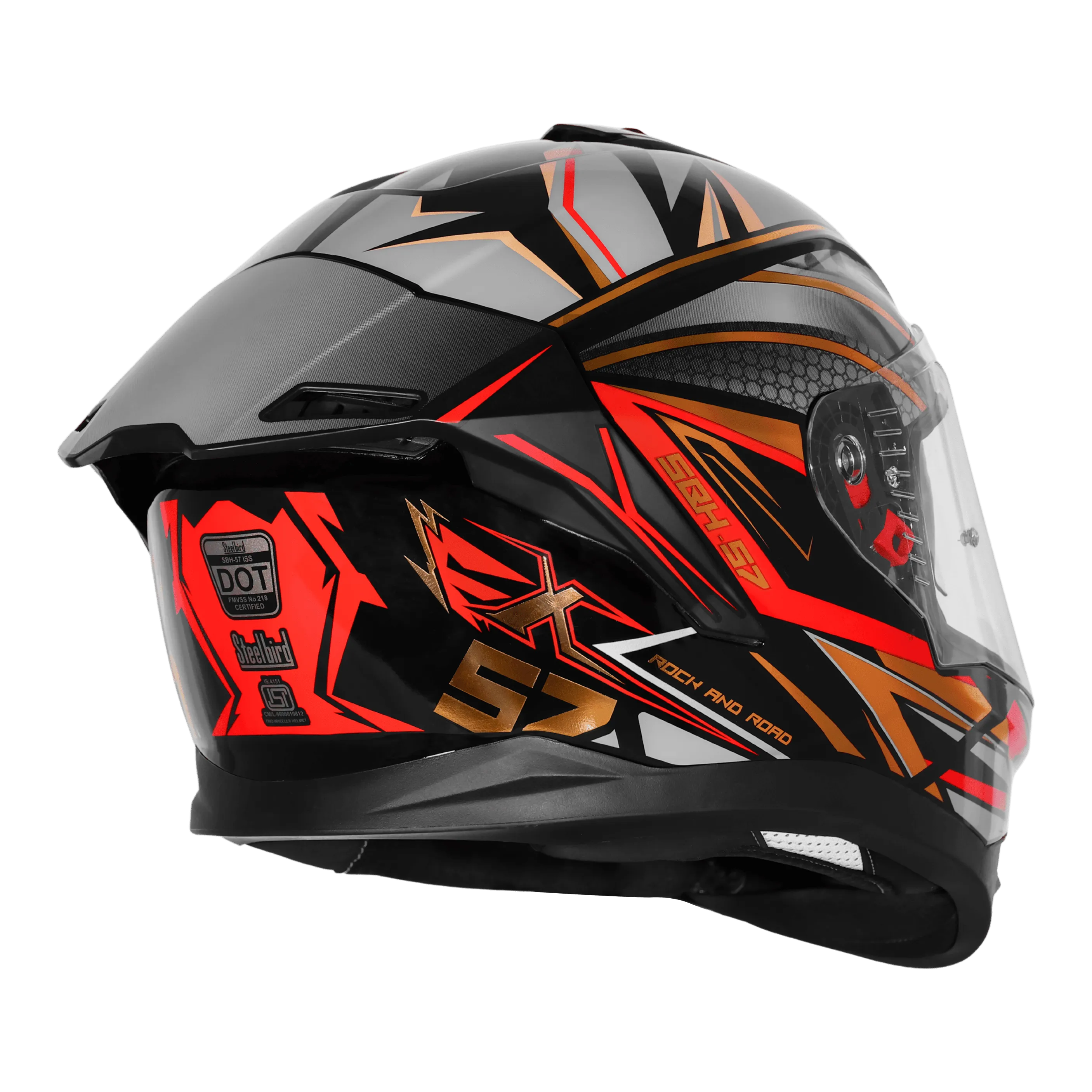 STEELBIRD SBH-57 ISS FIGHTER F12 MATT BLACK/RED/GOLDEN FOIL C/V 580 MM WITH EXTRA CHROME VISOR STEELBIRD SBH-57 ISS FIGHTER F12 MATT BLACK/RED/GOLDEN FOIL C/V 580 MM WITH EXTRA CHROME VISOR