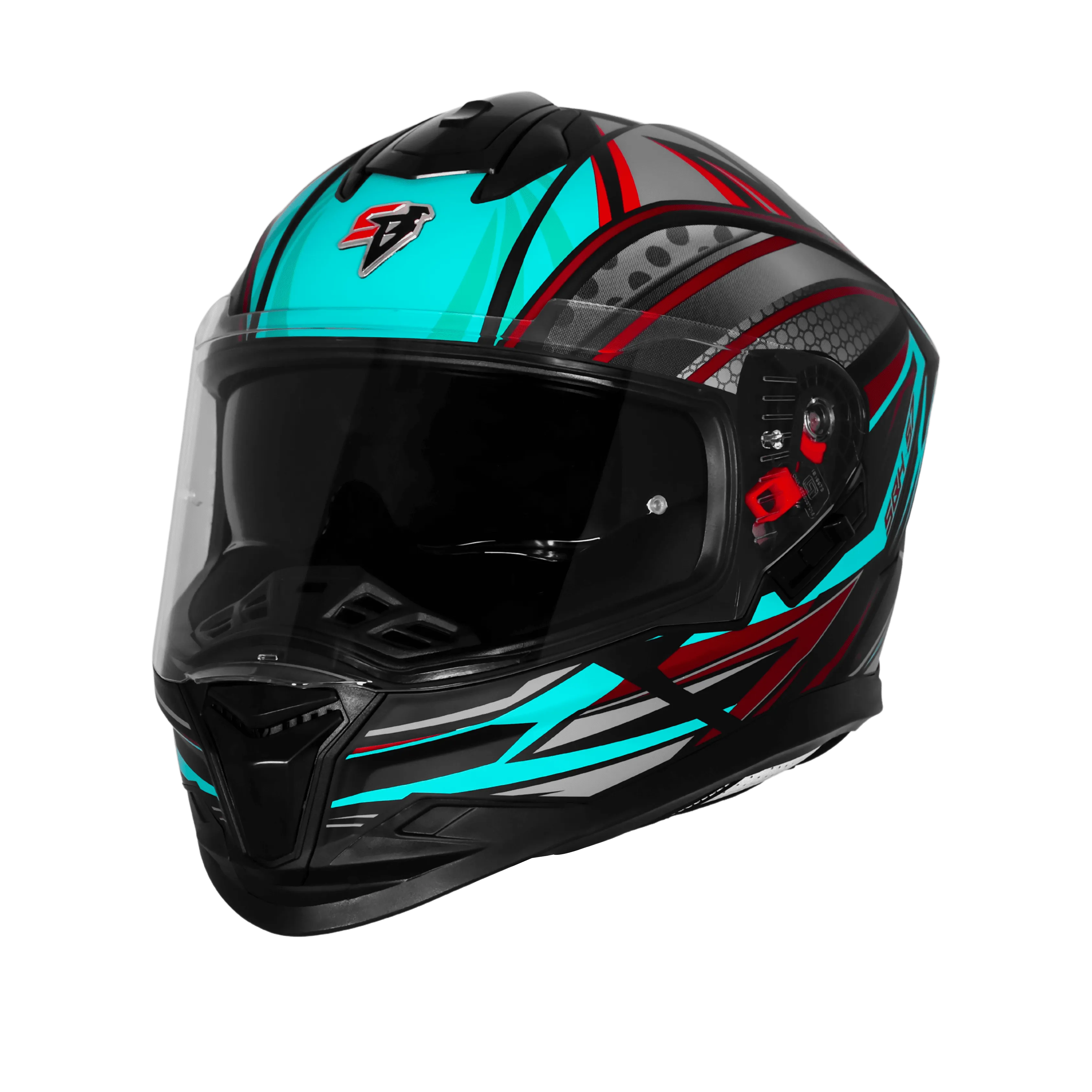 STEELBIRD SBH-57 ISS FIGHTER F12 GLOSSY BLACK/SEA GREEN/RED FOIL C/V 600 MM WITH EXTRA CHROME VISOR STEELBIRD SBH-57 ISS FIGHTER F12 GLOSSY BLACK/SEA GREEN/RED FOIL C/V 600 MM WITH EXTRA CHROME VISOR