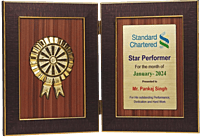 Book Style Folding Trophy with Award Motif | 8.5 x 6.5″ | Wooden Background