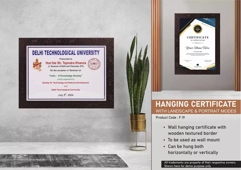 Hanging Certificate with Landscape & Portrait Modes | A4 size insert