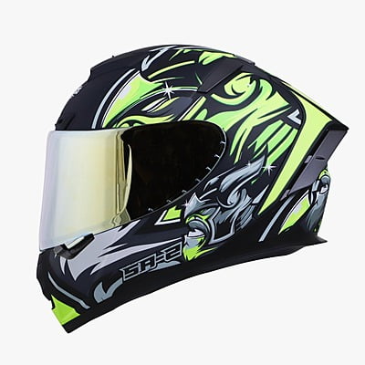 STEELBIRD SA-2 VILLAIN GLOSSY BLACK/NEON C/V (M) + EXTRA GOLD VISOR