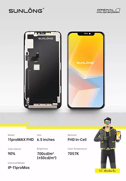 SUNLONG iPhone 11 Pro Max LCD Screen Replacement – 6.5" FHD In-Cell Display Assembly with Original Color & Touch Digitizer