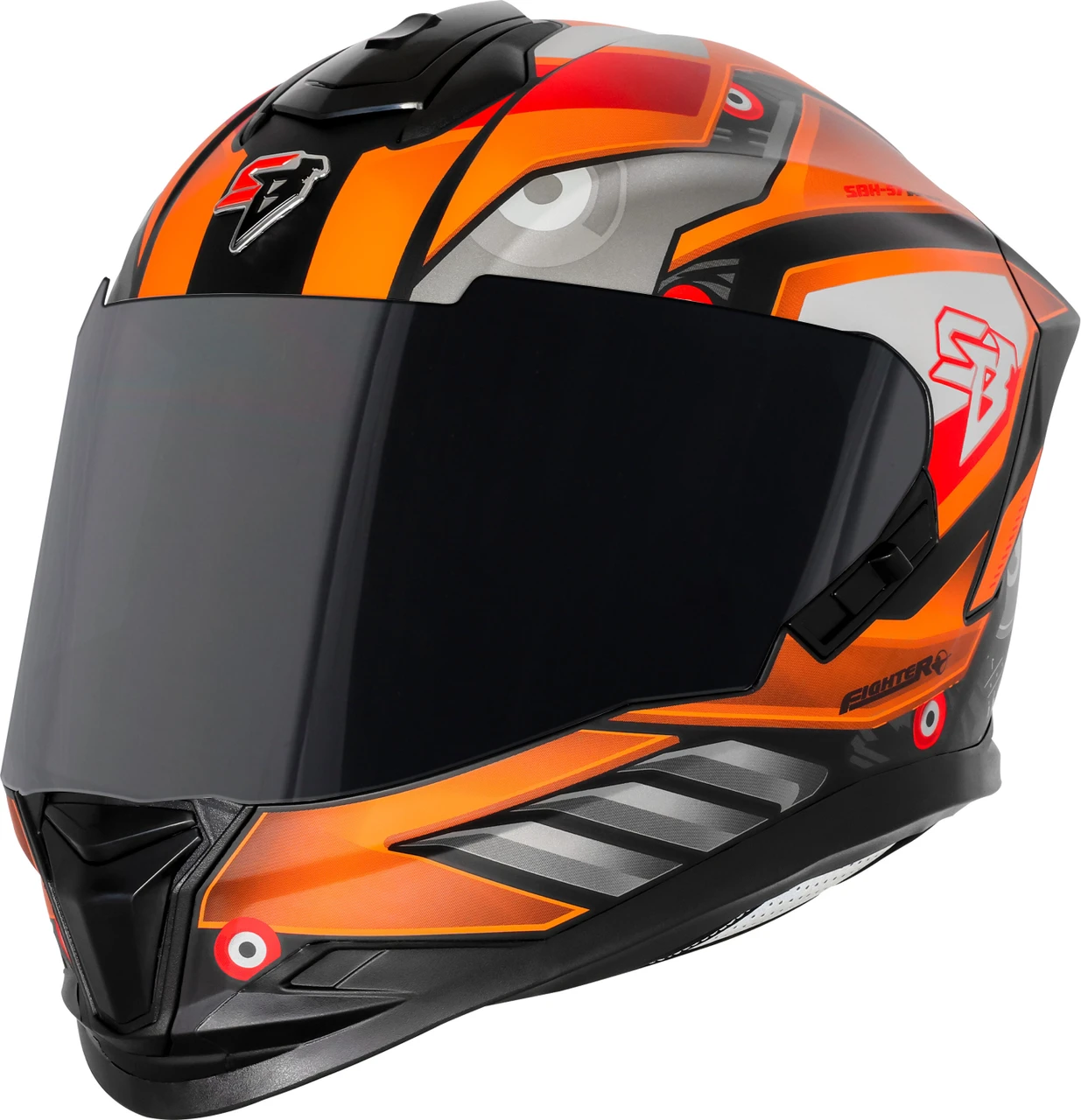 STEELBIRD SBH-57 ISS FIGHTER F8 GLOSSY BLACK/ORANGE C/V 600MM WITH EXTRA SMOKE VISOR